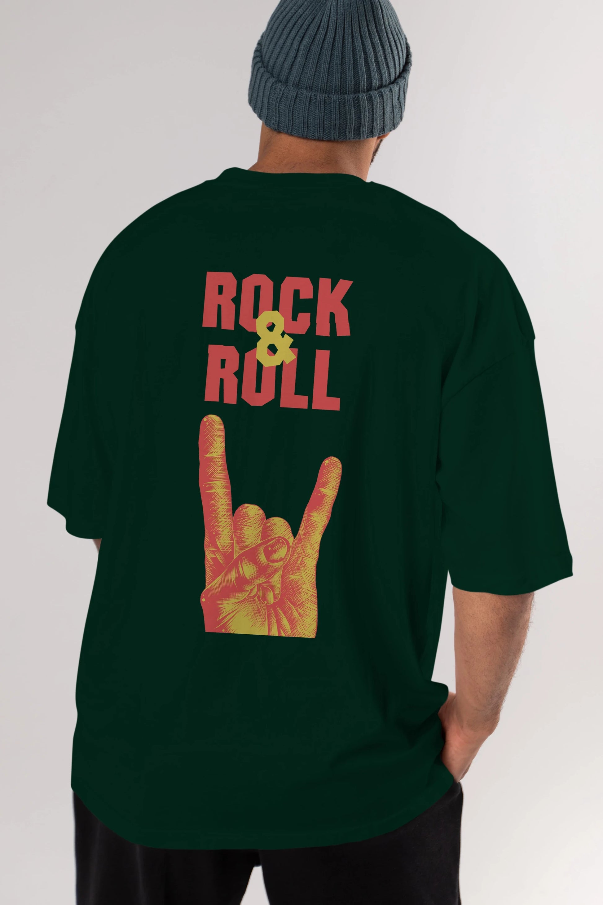 Rock & Roll Yazılı Arka Baskılı Oversize t-shirt Erkek Kadın Unisex