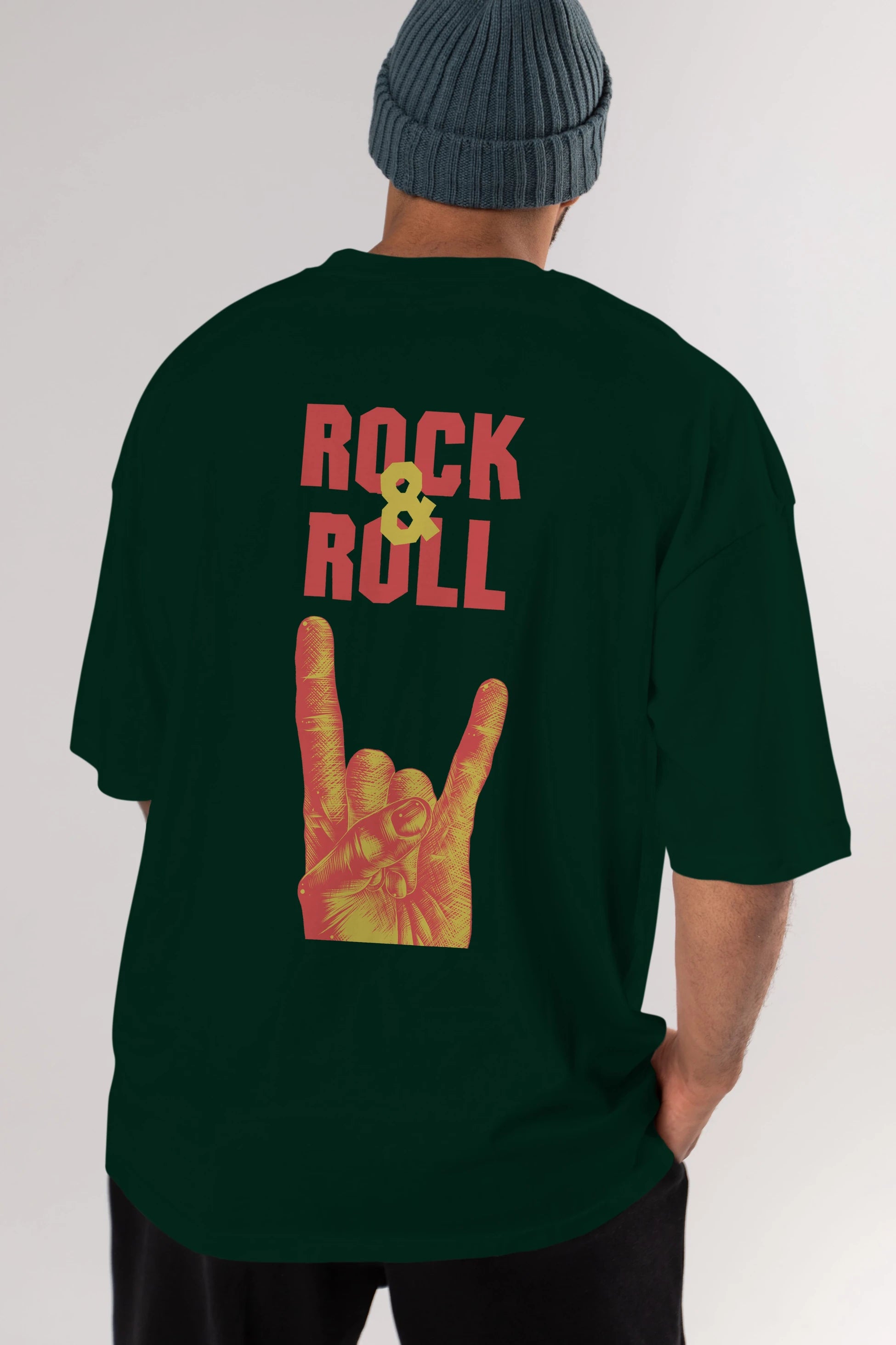 Rock & Roll Yazılı Arka Baskılı Oversize t-shirt Erkek Kadın Unisex