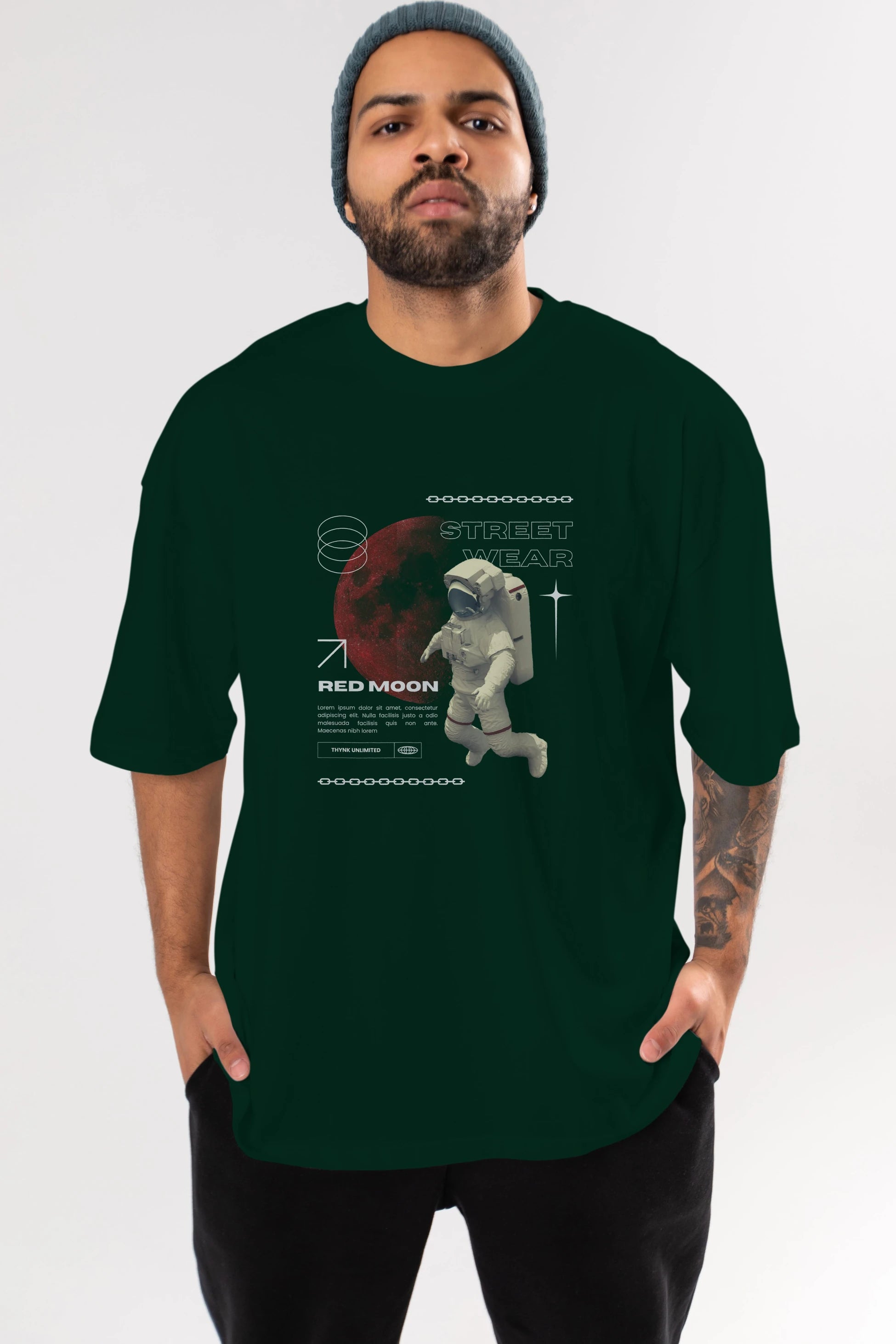 Red Moon Streetwear Ön Baskılı Oversize t-shirt Erkek Kadın Unisex