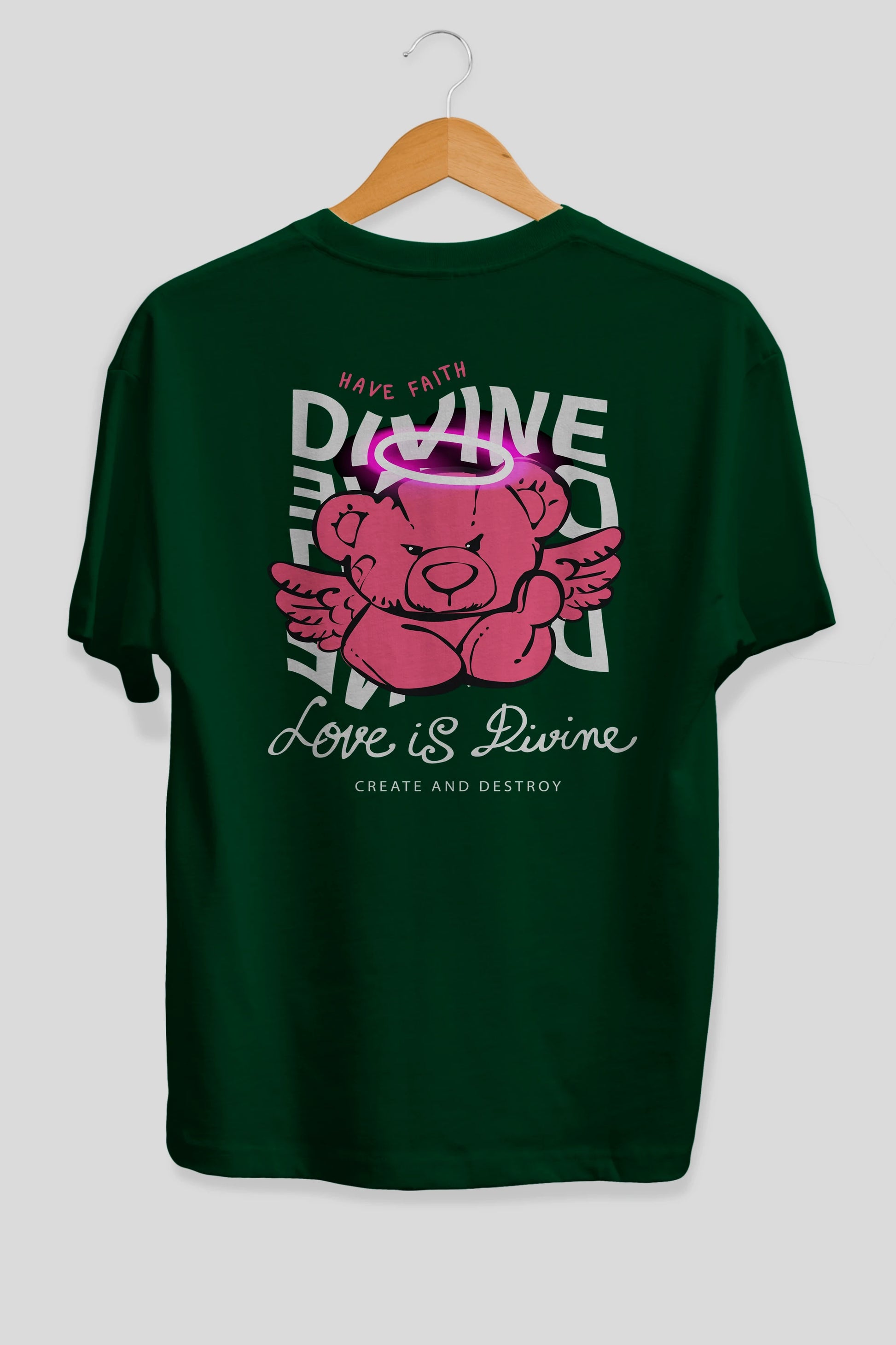 Love is Divine Bear Arka Baskılı Oversize t-shirt Erkek Kadın Unisex