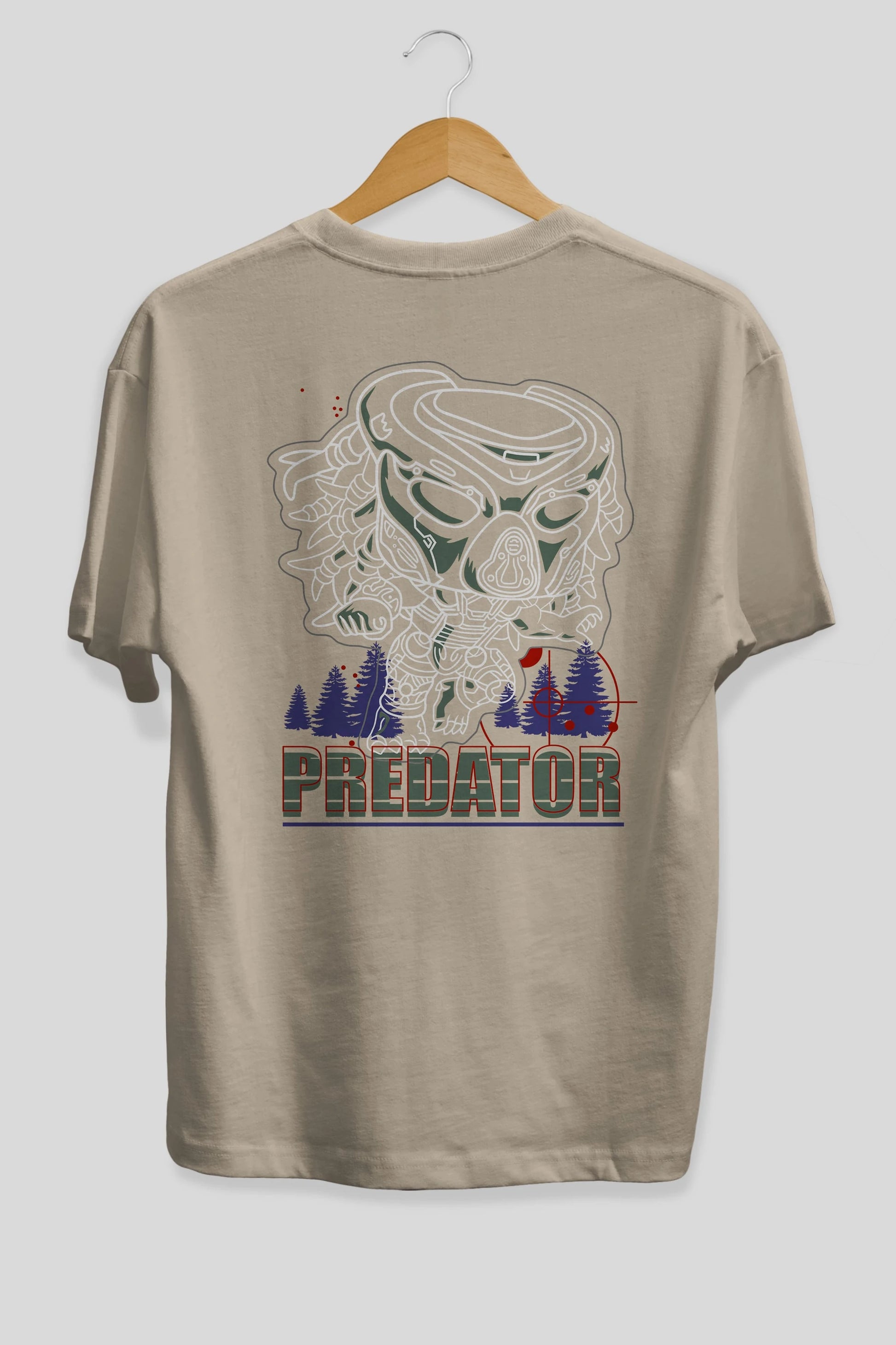 Predator Arka Baskılı Oversize t-shirt Erkek Kadın Unisex %100 Pamuk Bisiklet Yaka tişort