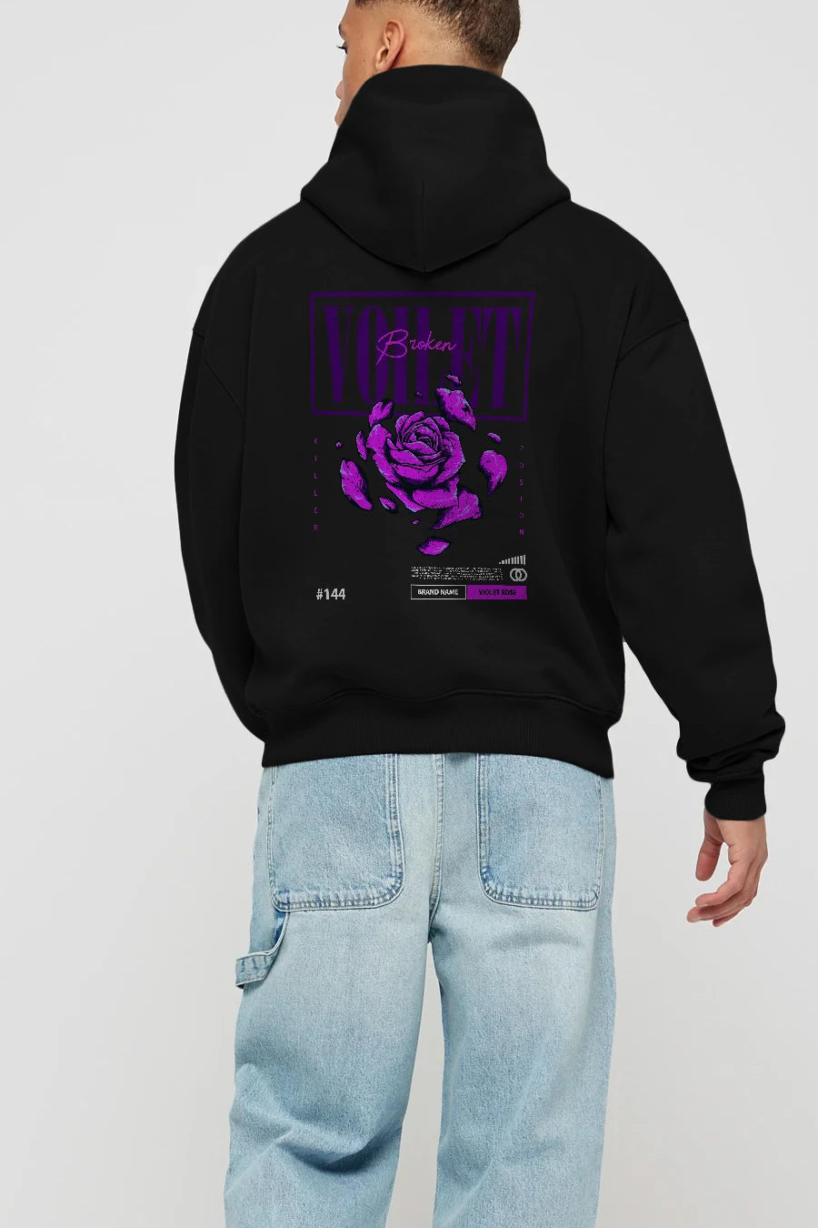 Voilet Broken Arka Baskılı Hoodie Oversize Kapüşonlu Sweatshirt Erkek Kadın Unisex