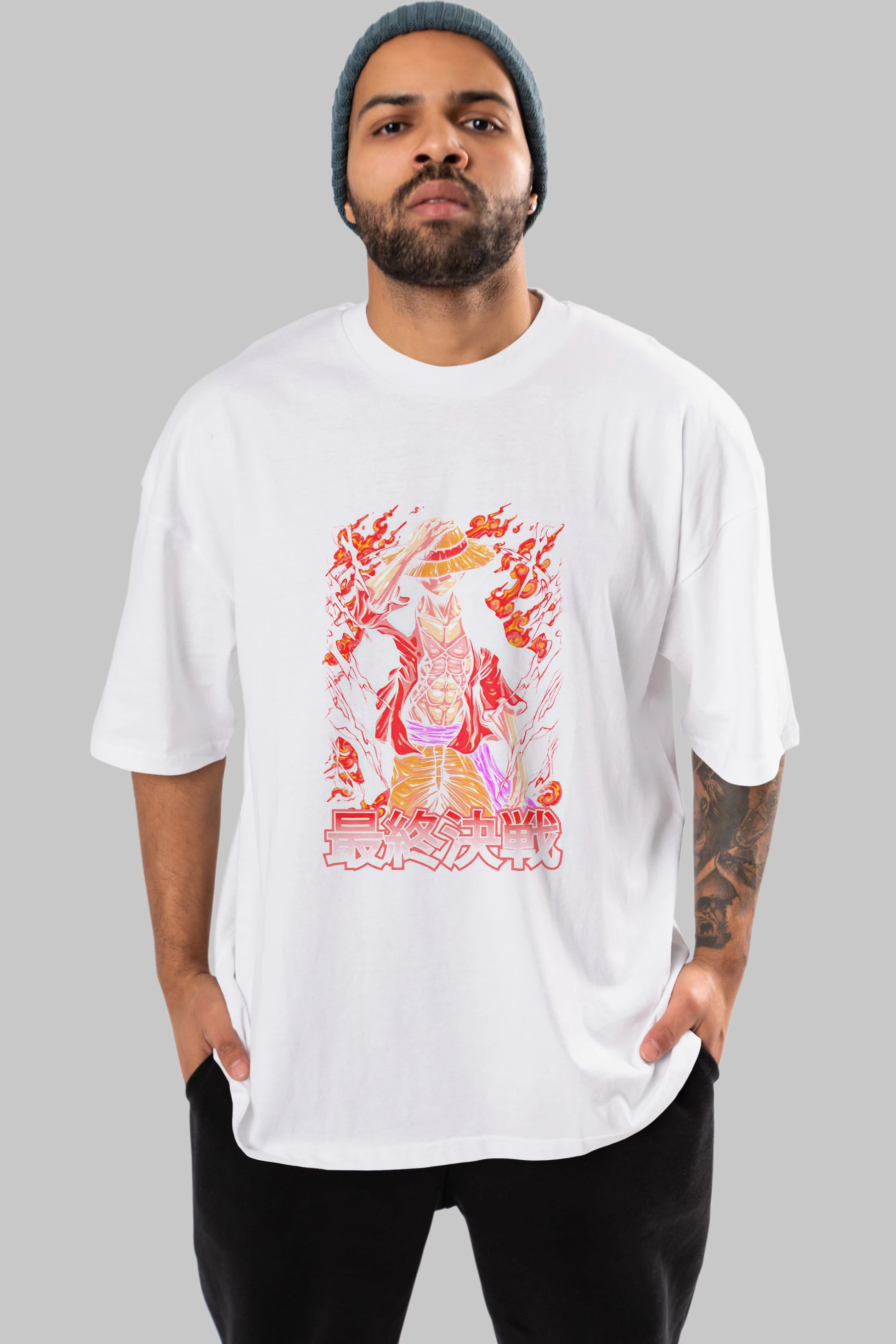 MONKEY D. LUFFY (3) Anime Ön Baskılı Oversize t-shirt %100 pamuk Erkek Kadın Unisex