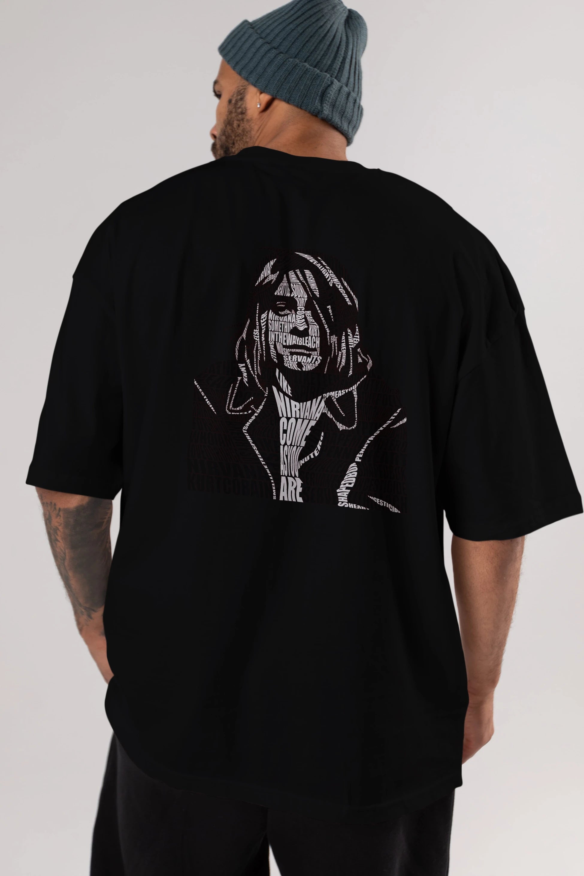 Kurt Cobain Calligram Arka Baskılı Oversize t-shirt %100 pamuk Erkek Kadın Unisex
