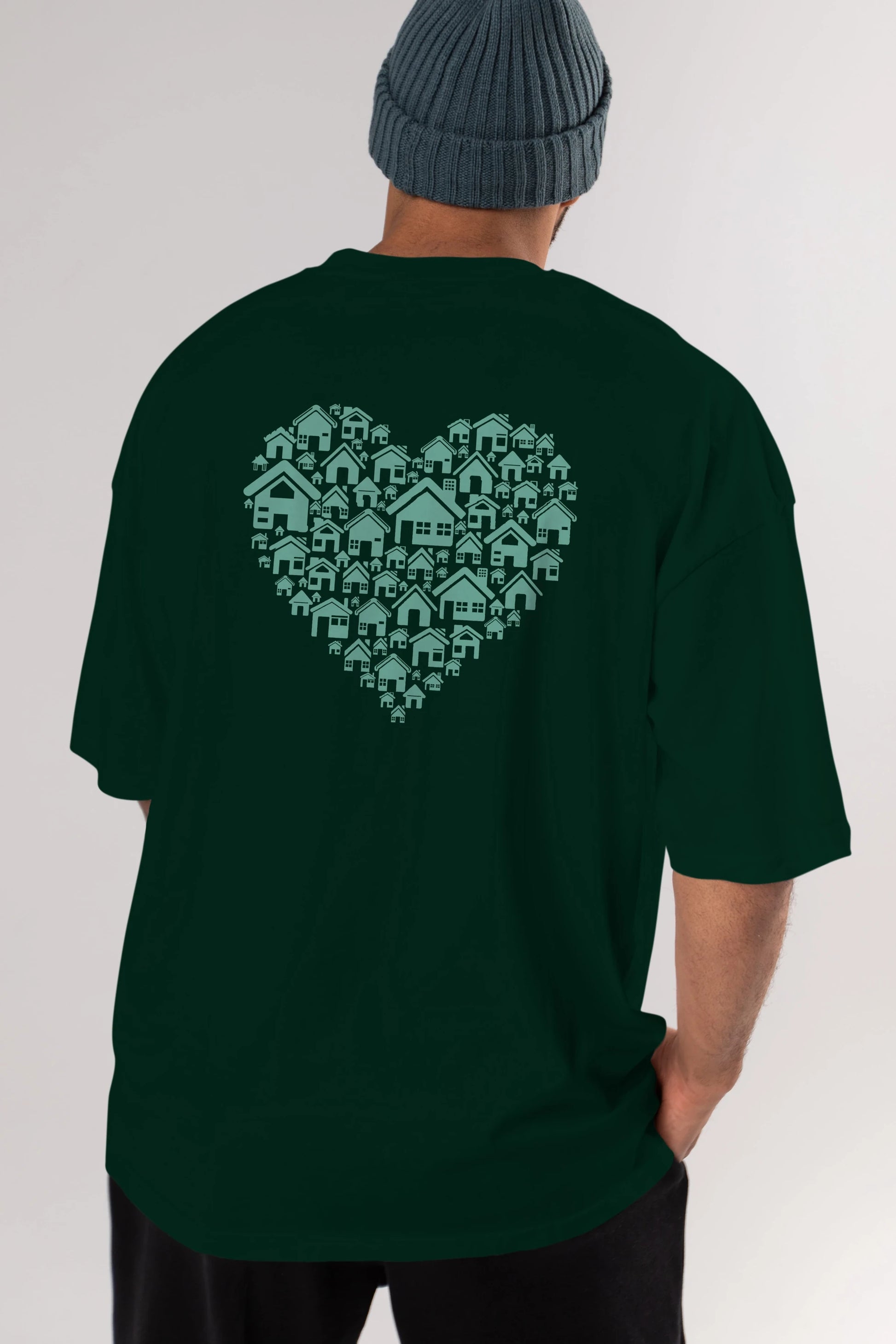 Home Heart Arka Baskılı Oversize t-shirt %100 pamuk Erkek Kadın Unisex
