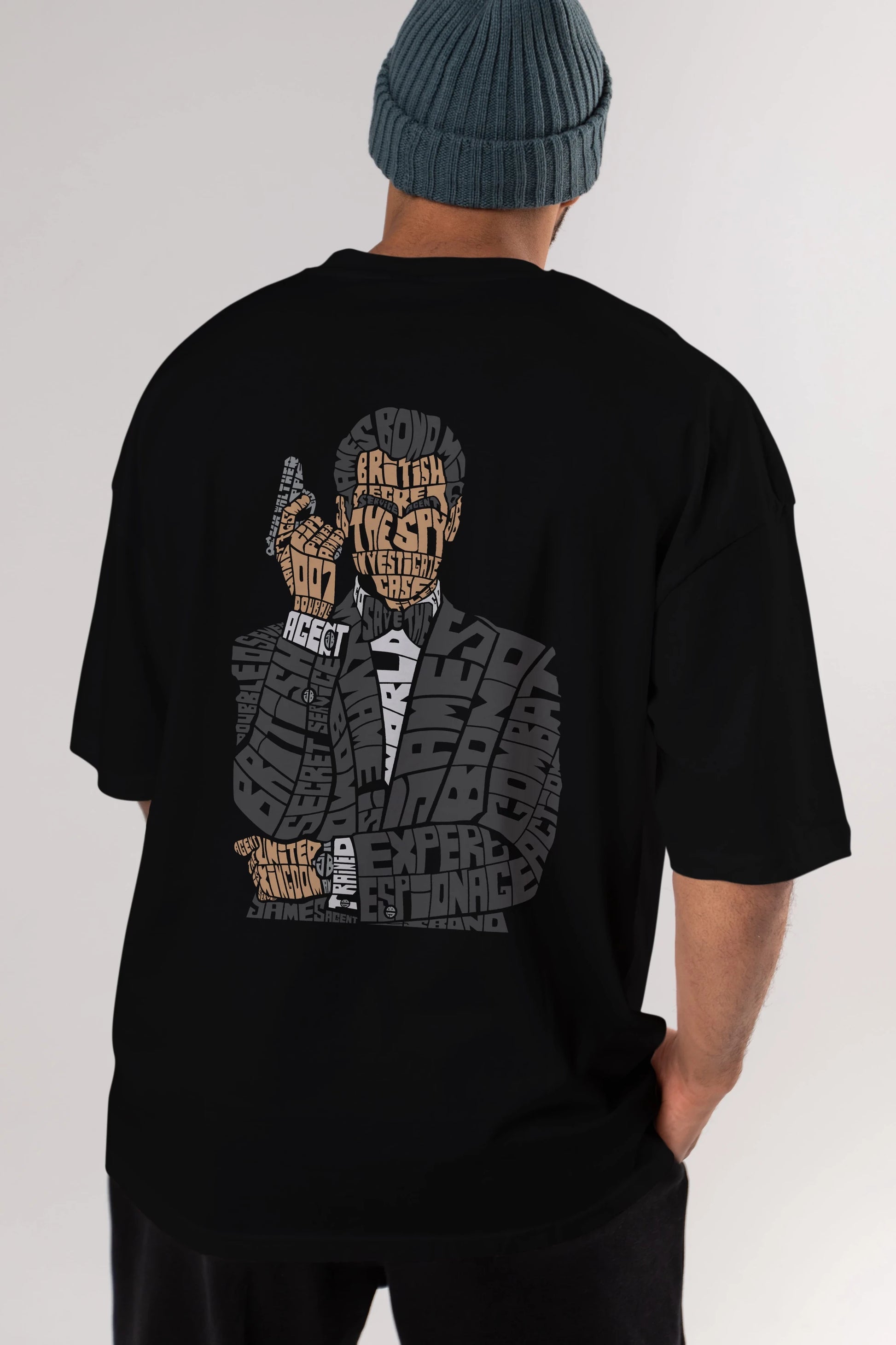James Bond Arka Baskılı Oversize t-shirt %100 pamuk Erkek Kadın Unisex