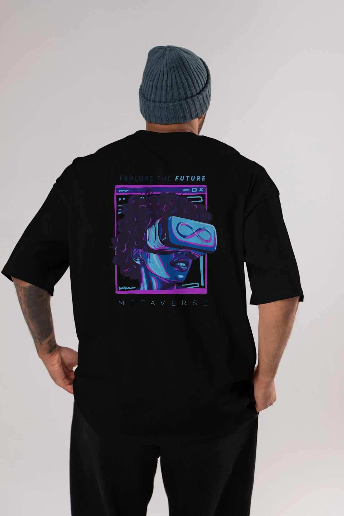 Metaverse Arka Baskılı Oversize t-shirt Erkek Kadın Unisex
