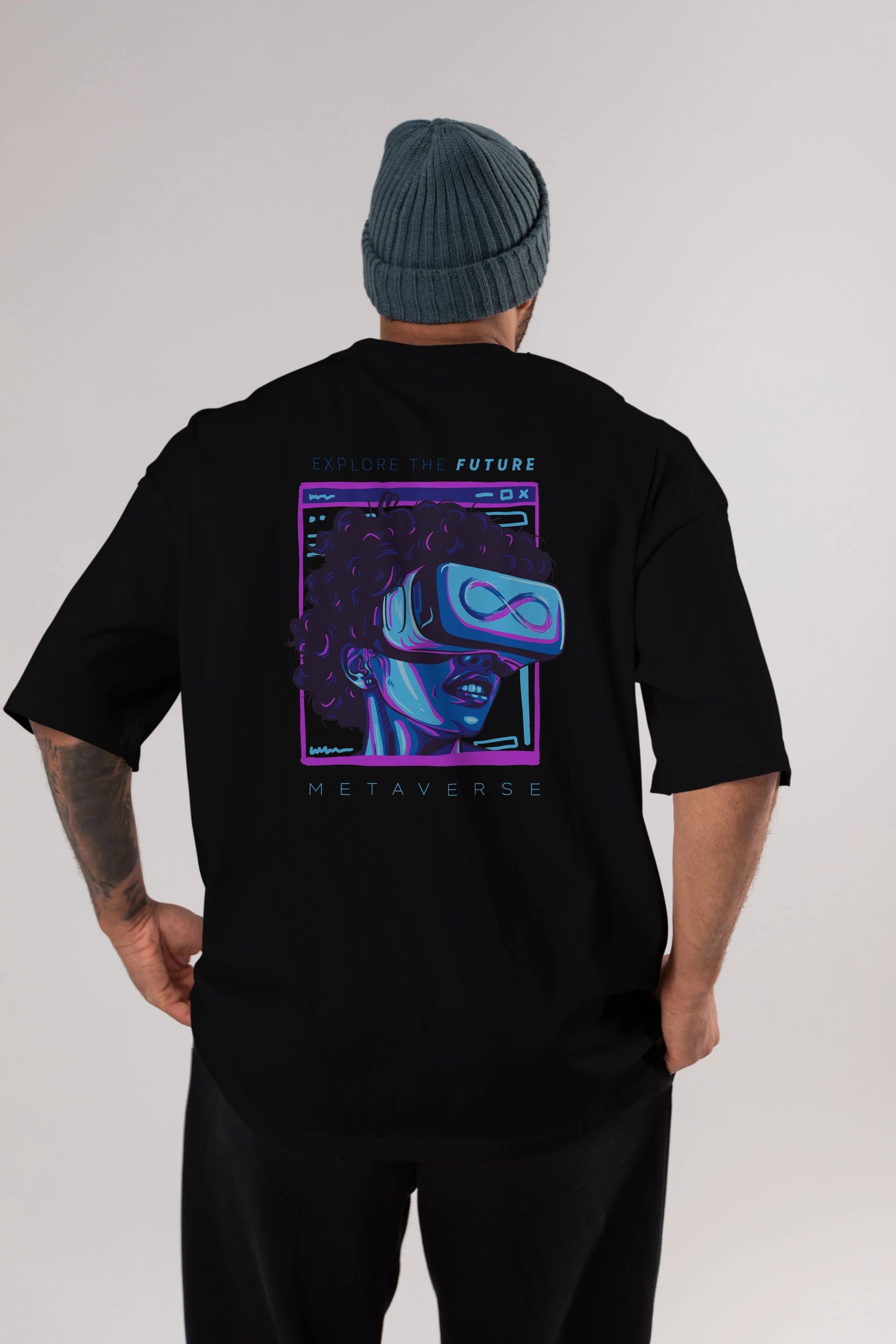 Metaverse Arka Baskılı Oversize t-shirt Erkek Kadın Unisex