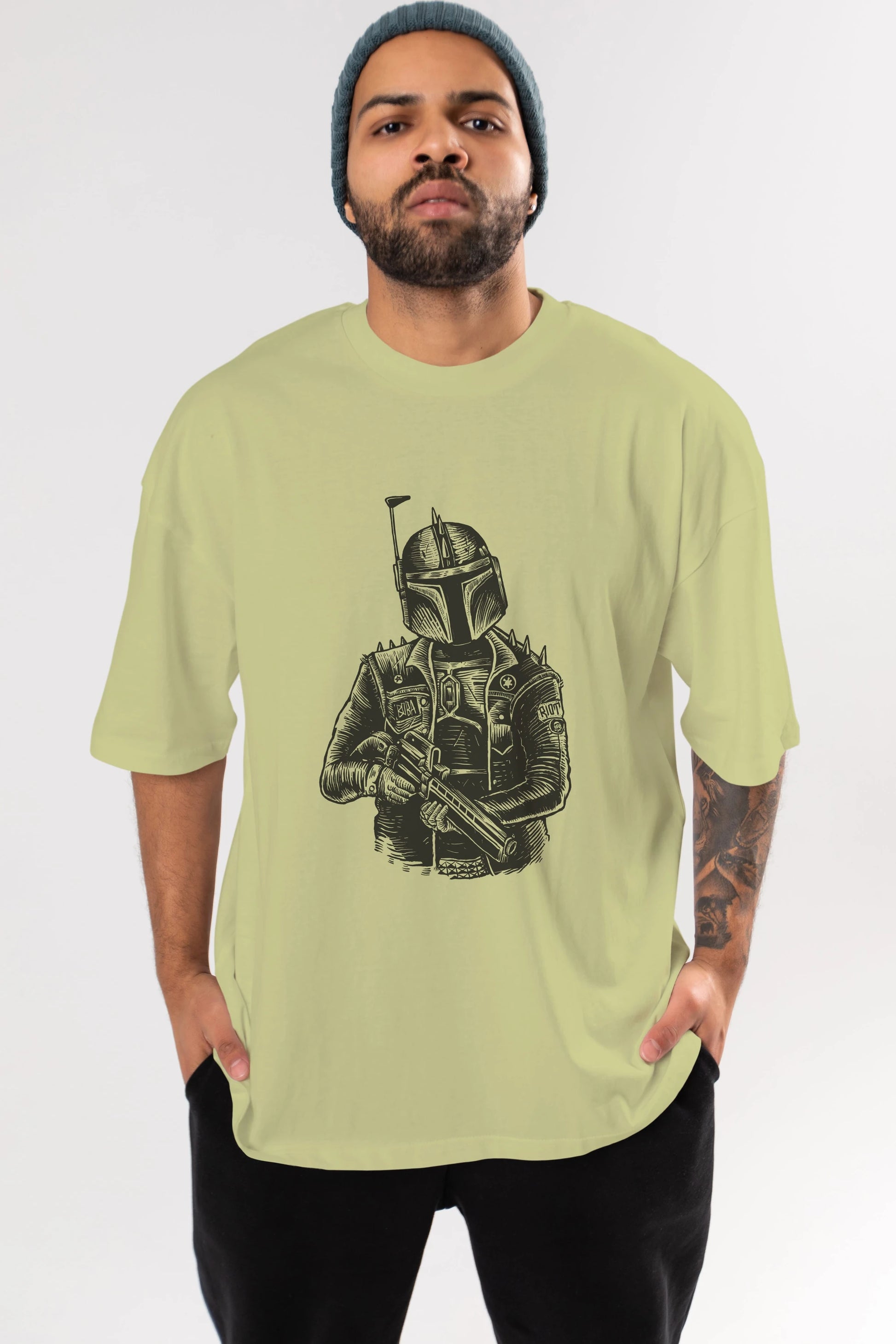 Boba Punk Ön Baskılı Oversize t-shirt Erkek Kadın Unisex %100 Pamuk tişort