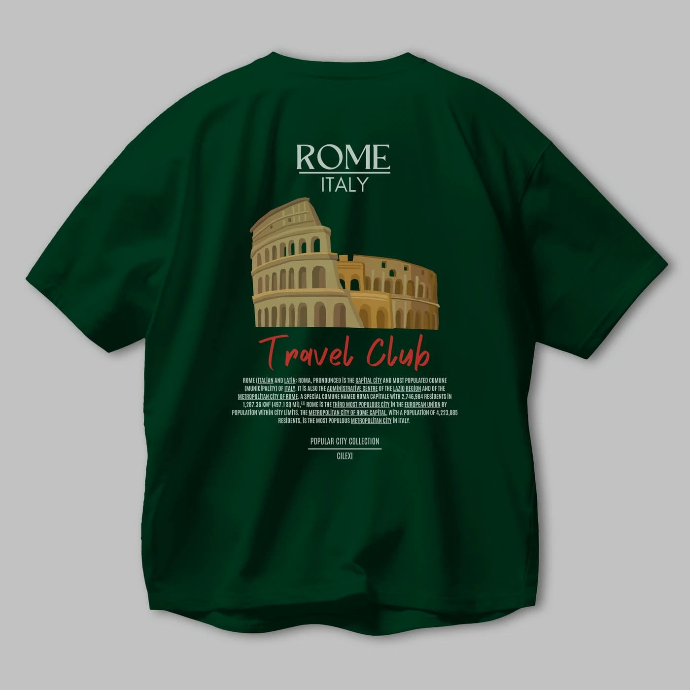 Roma İtaly Arka Baskılı Oversize t-shirt Erkek Kadın Pamuk Bisiklet Yaka tişort
