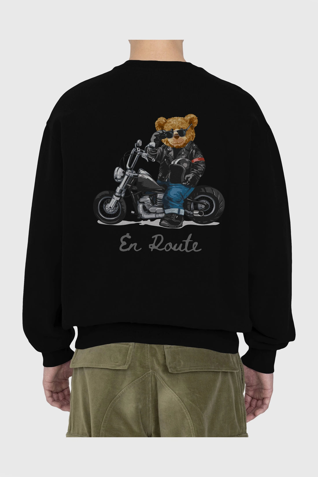 Teddy Bear En Route Arka Baskılı Oversize Sweatshirt Erkek Kadın Unisex