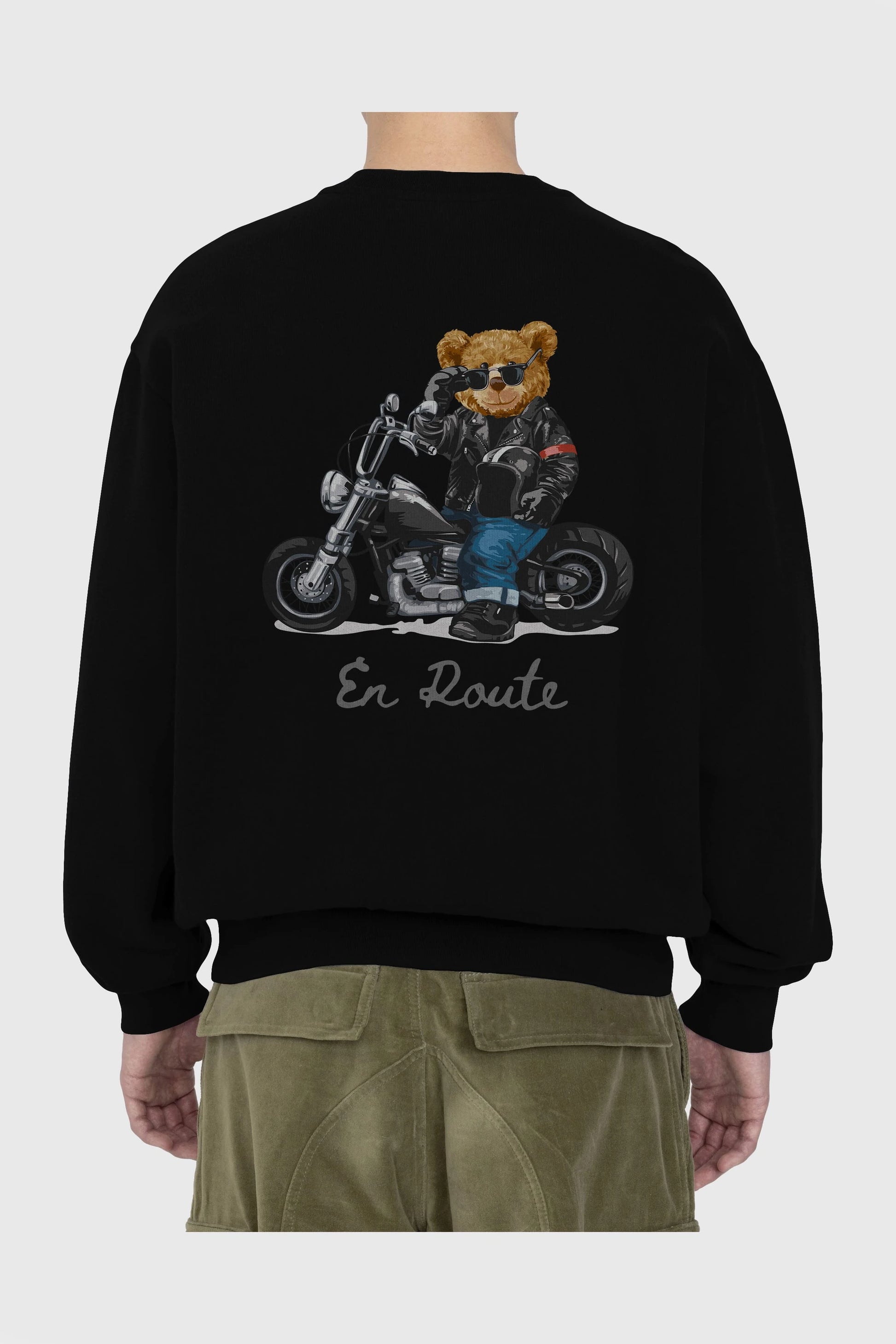 Teddy Bear En Route Arka Baskılı Oversize Sweatshirt Erkek Kadın Unisex