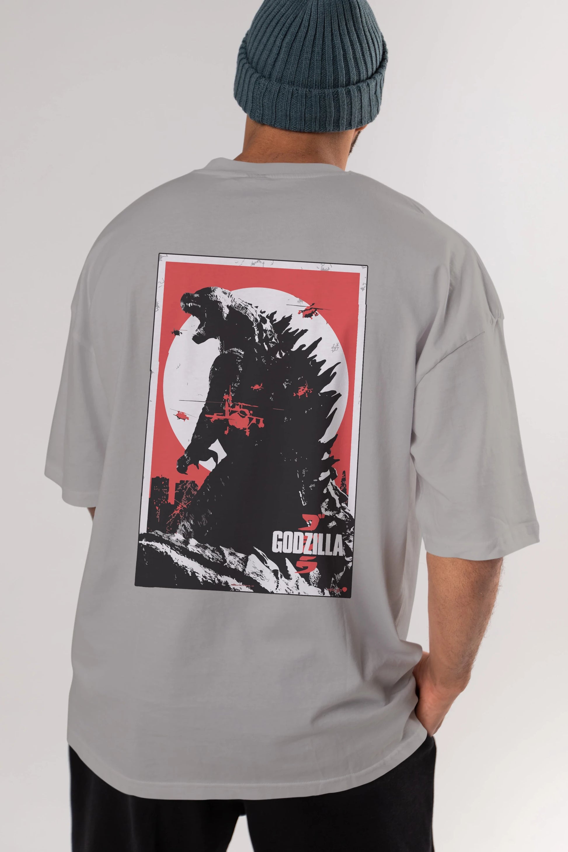 Godzilla (2) Arka Baskılı Oversize t-shirt Erkek Kadın Unisex %100 Pamuk Bisiklet Yaka tişort