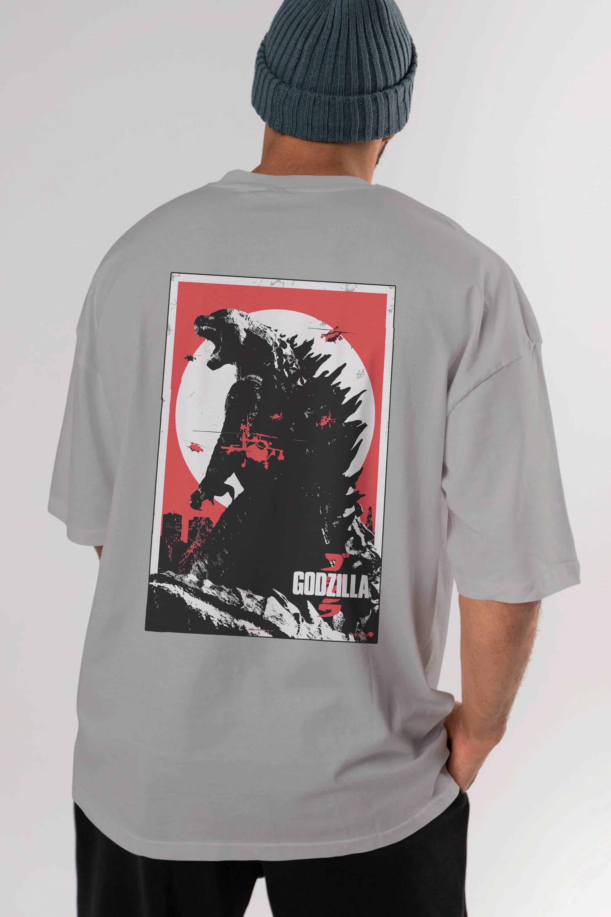 Godzilla (2) Arka Baskılı Oversize t-shirt Erkek Kadın Unisex %100 Pamuk Bisiklet Yaka tişort