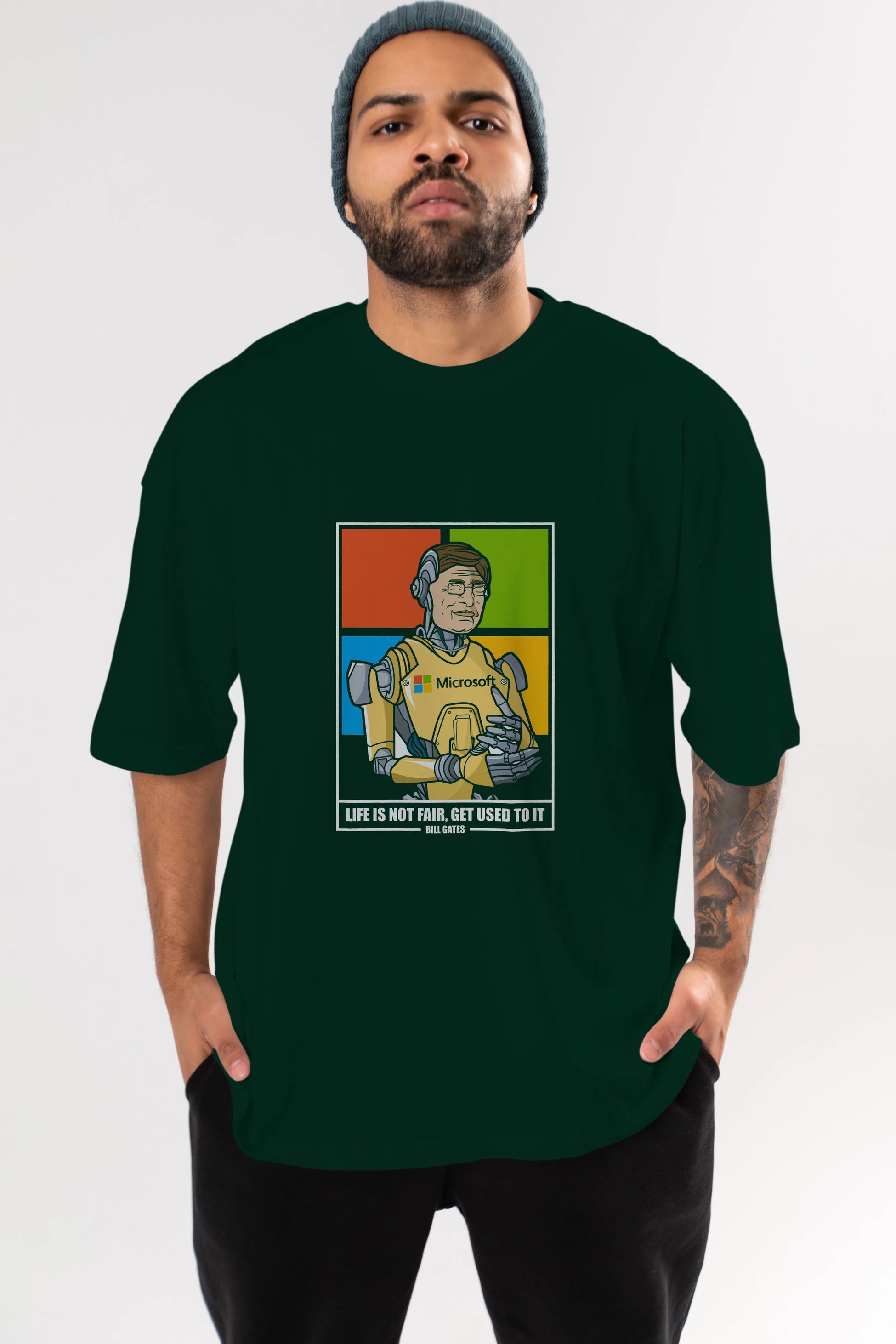 Bill Gates Robot Human Ön Baskılı Oversize t-shirt Erkek Kadın Unisex %100 Pamuk tişort