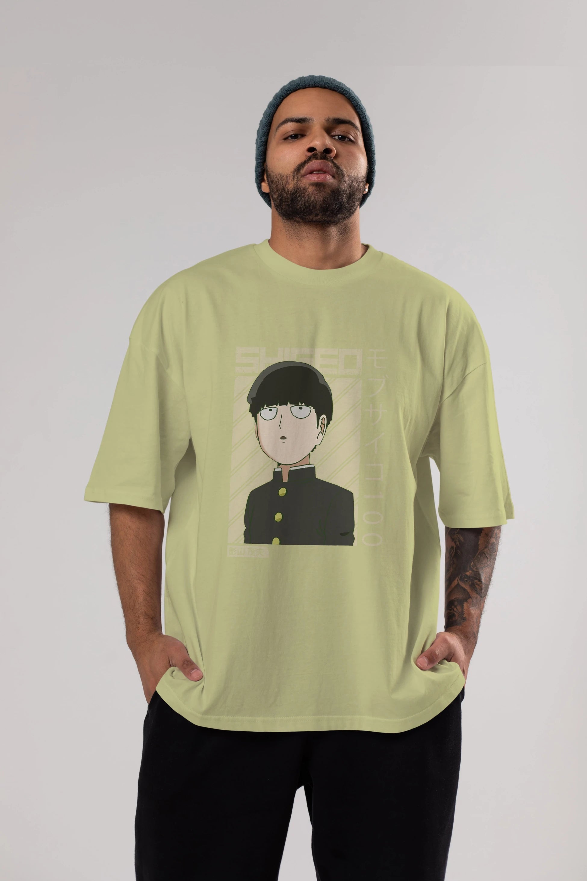 Shigeo Kageyama 2 Anime Ön Baskılı Oversize t-shirt %100 pamuk Erkek Kadın Unisex