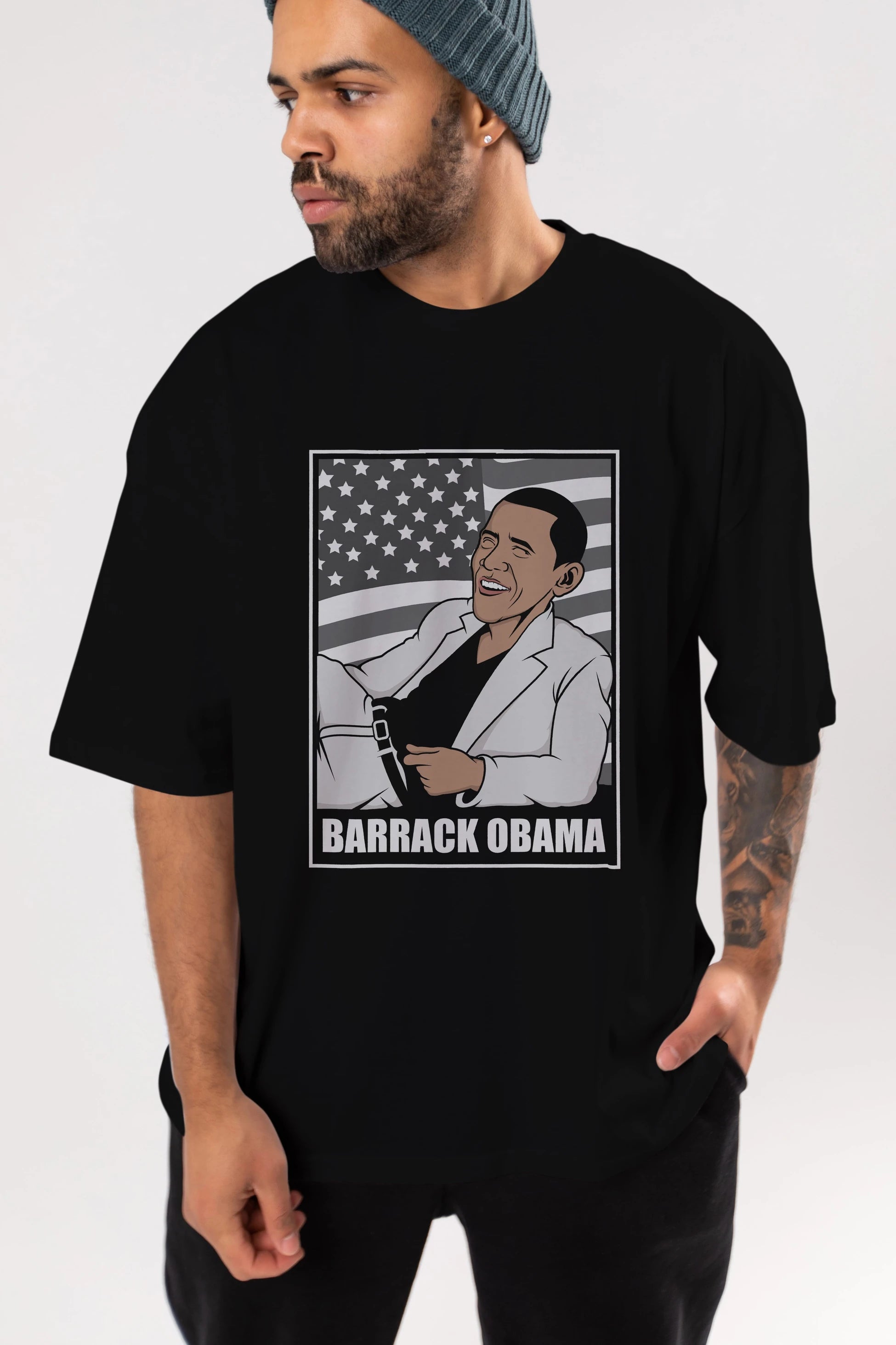 Obama Thriller Ön Baskılı Oversize t-shirt Erkek Kadın Unisex %100 Pamuk tişort