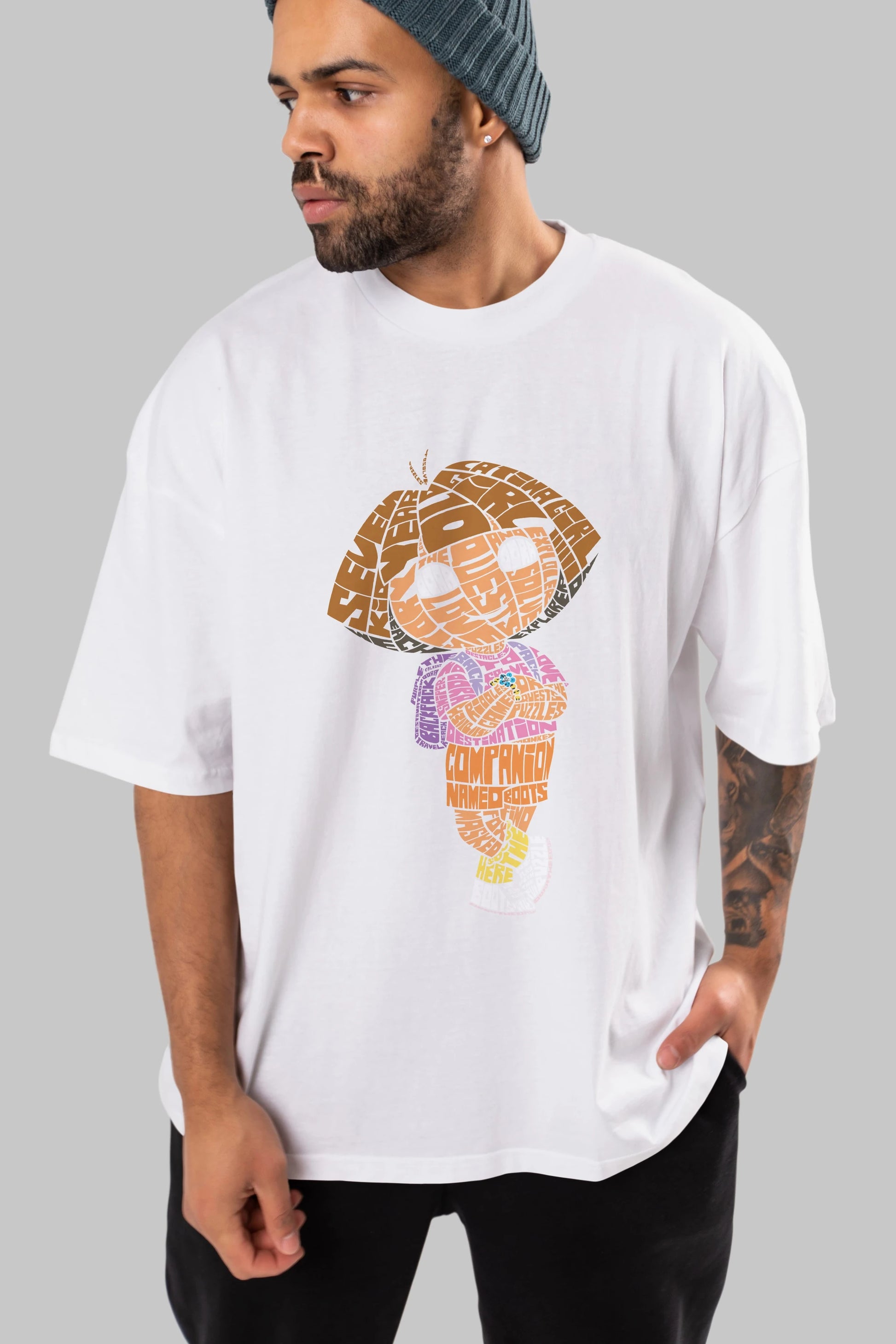 Dora Ön Baskılı Oversize t-shirt %100 pamuk Erkek Kadın Unisex