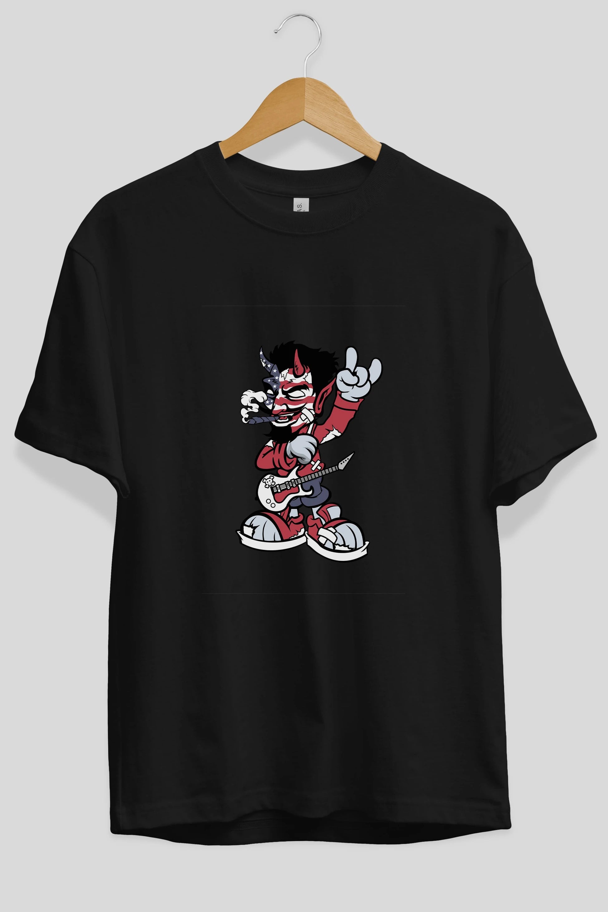 American Devil Rockstar Ön Baskılı Oversize t-shirt Erkek Kadın Unisex %100 Pamuk tişort