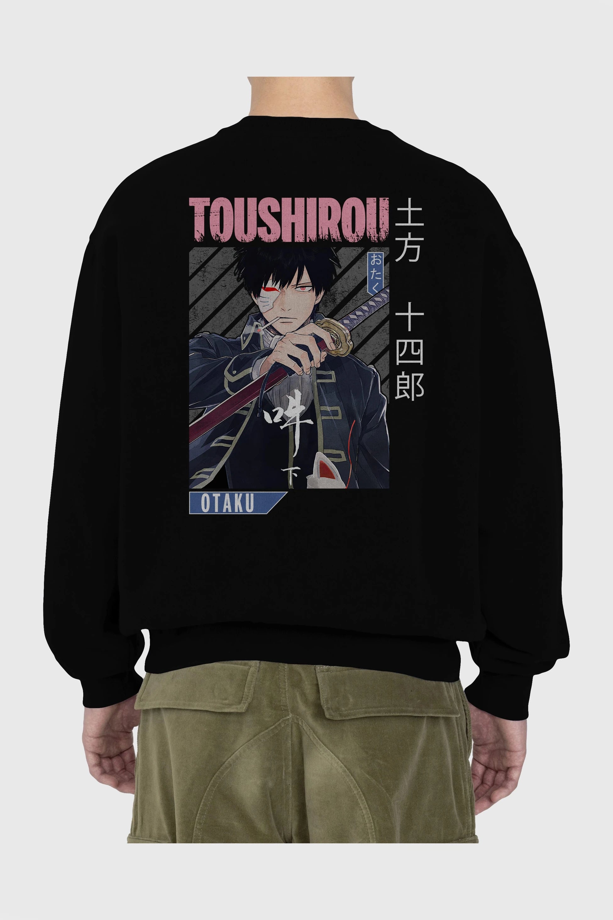 Toushirou Hijikata 1 Anime Arka Baskılı Oversize Sweatshirt Erkek Kadın Unisex