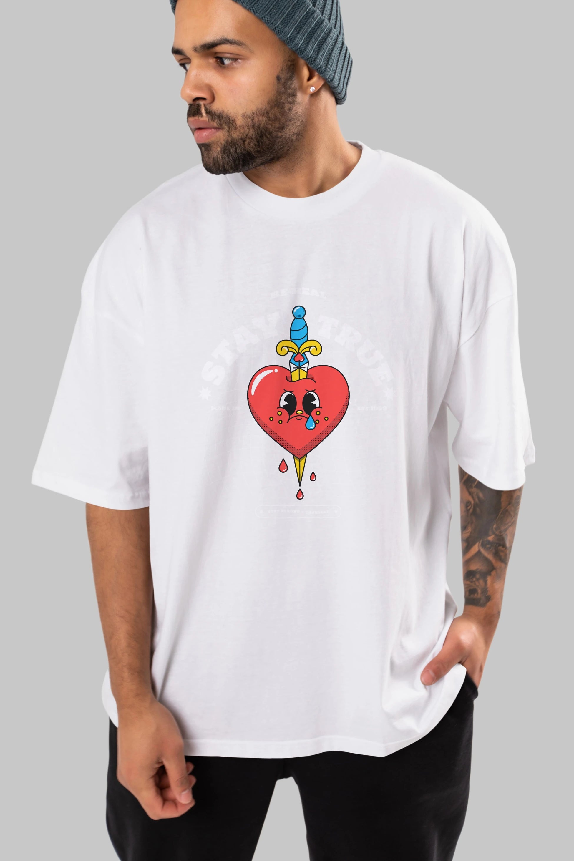 Stay True Ön Baskılı Oversize t-shirt Erkek Kadın Unisex