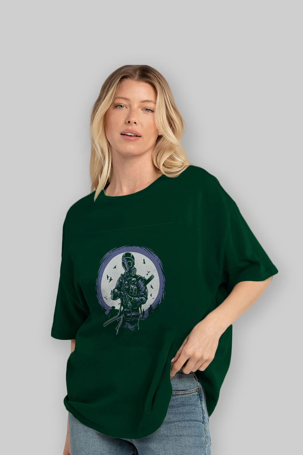 Gas Mask Soldier Ön Baskılı Oversize t-shirt Erkek Kadın Unisex %100 Pamuk tişort