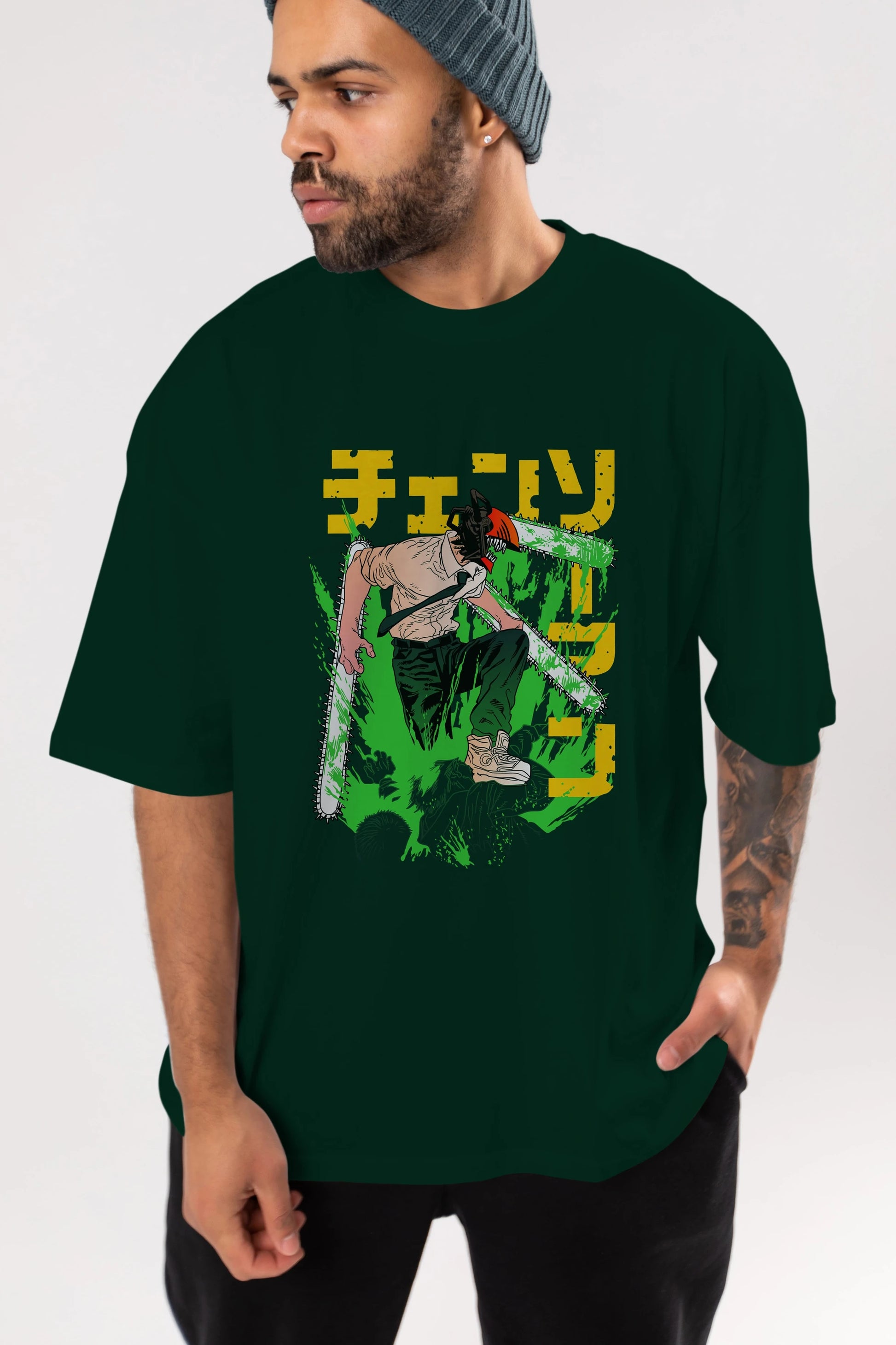 CHAINSAWMAN DENJI Anime Ön Baskılı Oversize t-shirt %100 pamuk Erkek Kadın Unisex