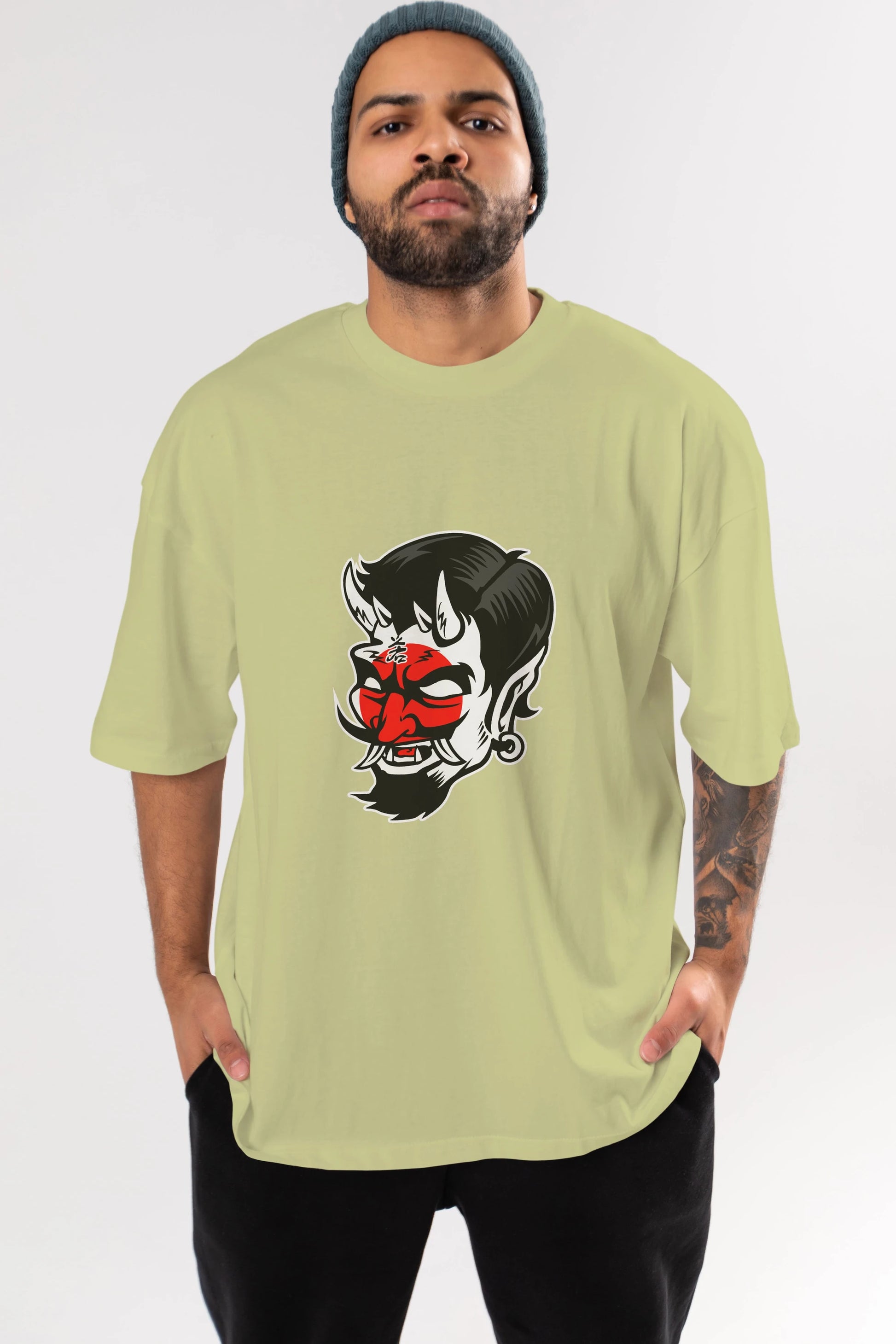 Japanese Devil Ön Baskılı Oversize t-shirt Erkek Kadın Unisex %100 Pamuk tişort