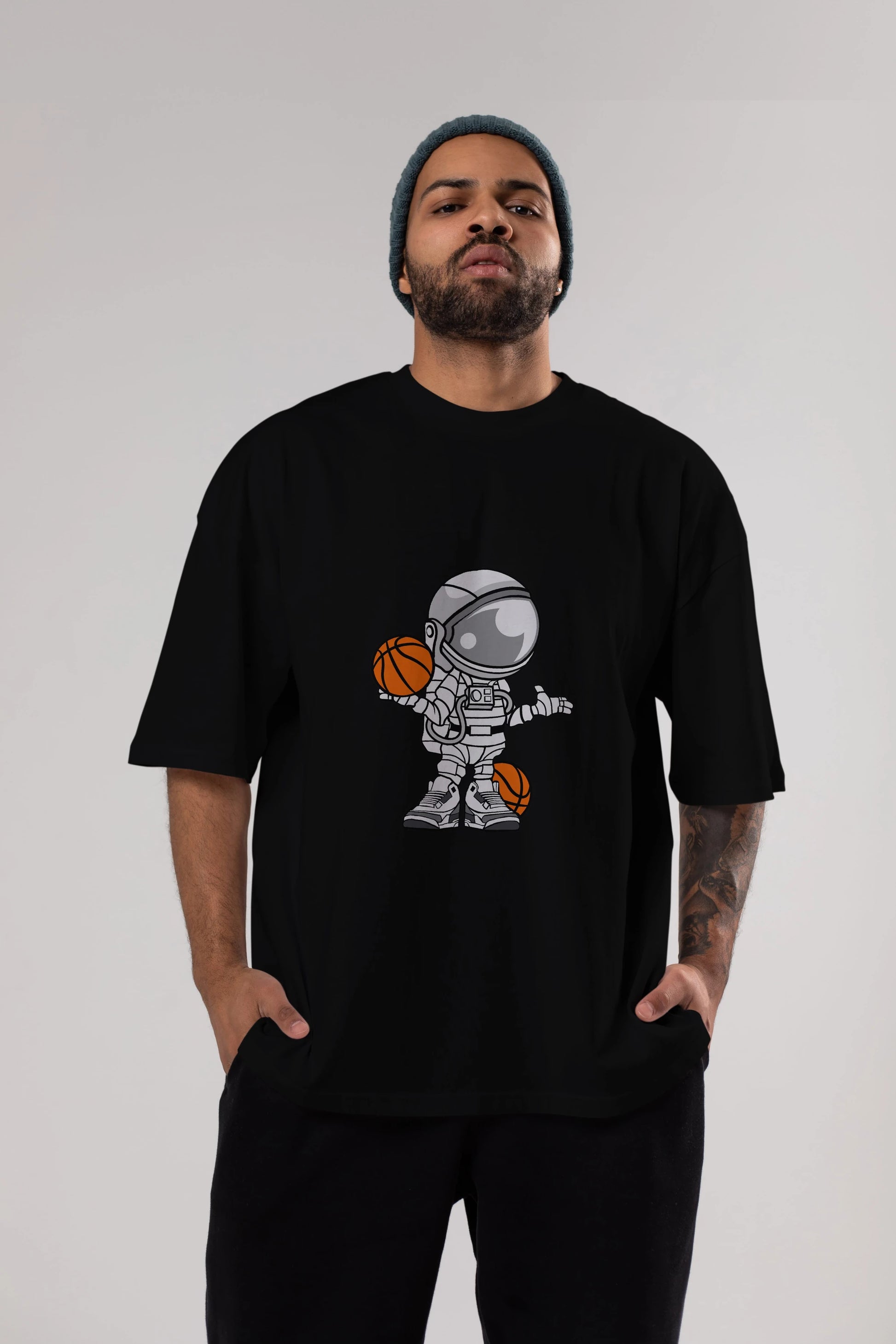 Astronaut Basketball Player Ön Baskılı Oversize t-shirt Erkek Kadın Unisex %100 Pamuk tişort
