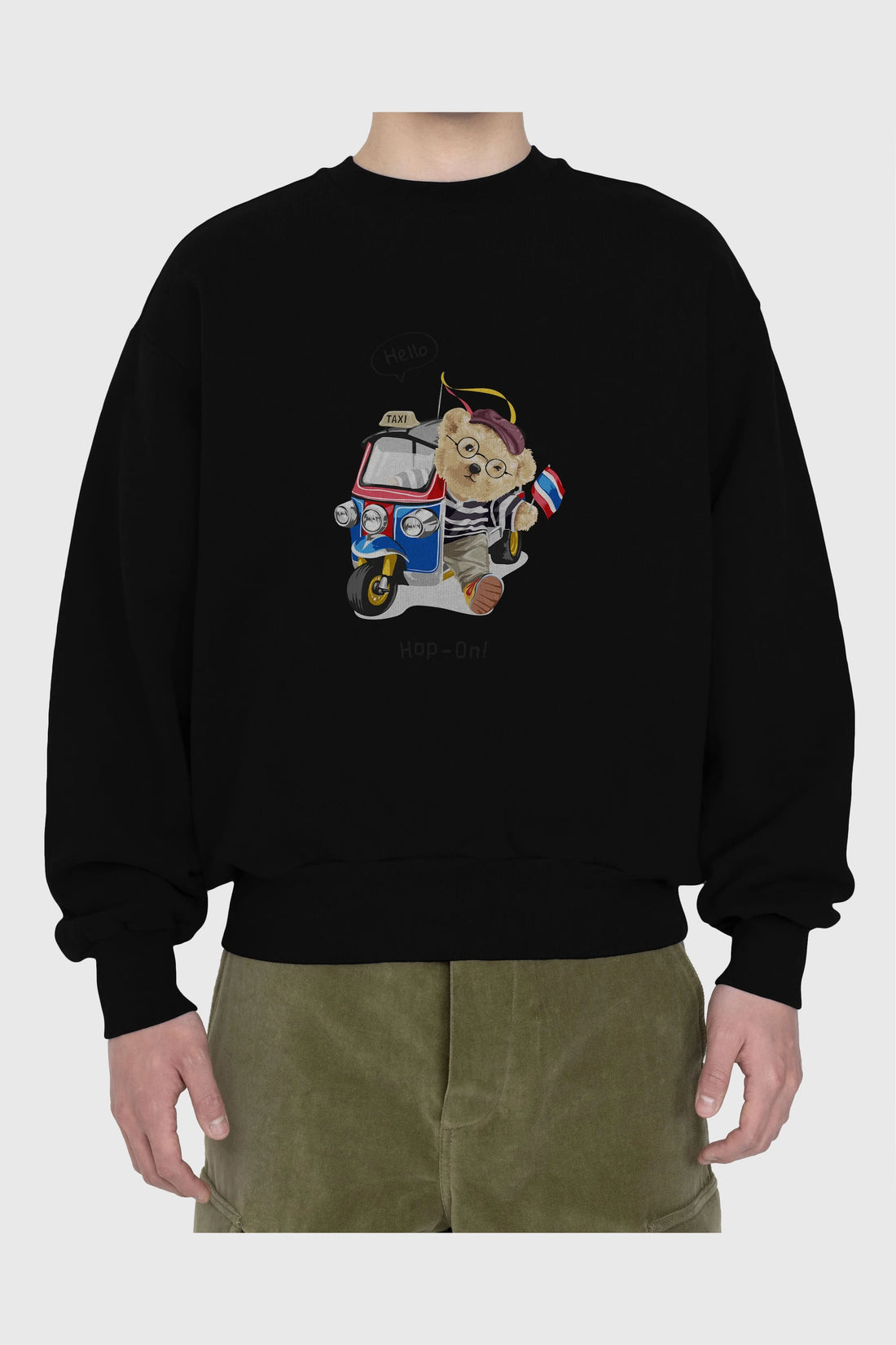 Teddy Bear Hop-On Ön Baskılı Oversize Sweatshirt Erkek Kadın Unisex