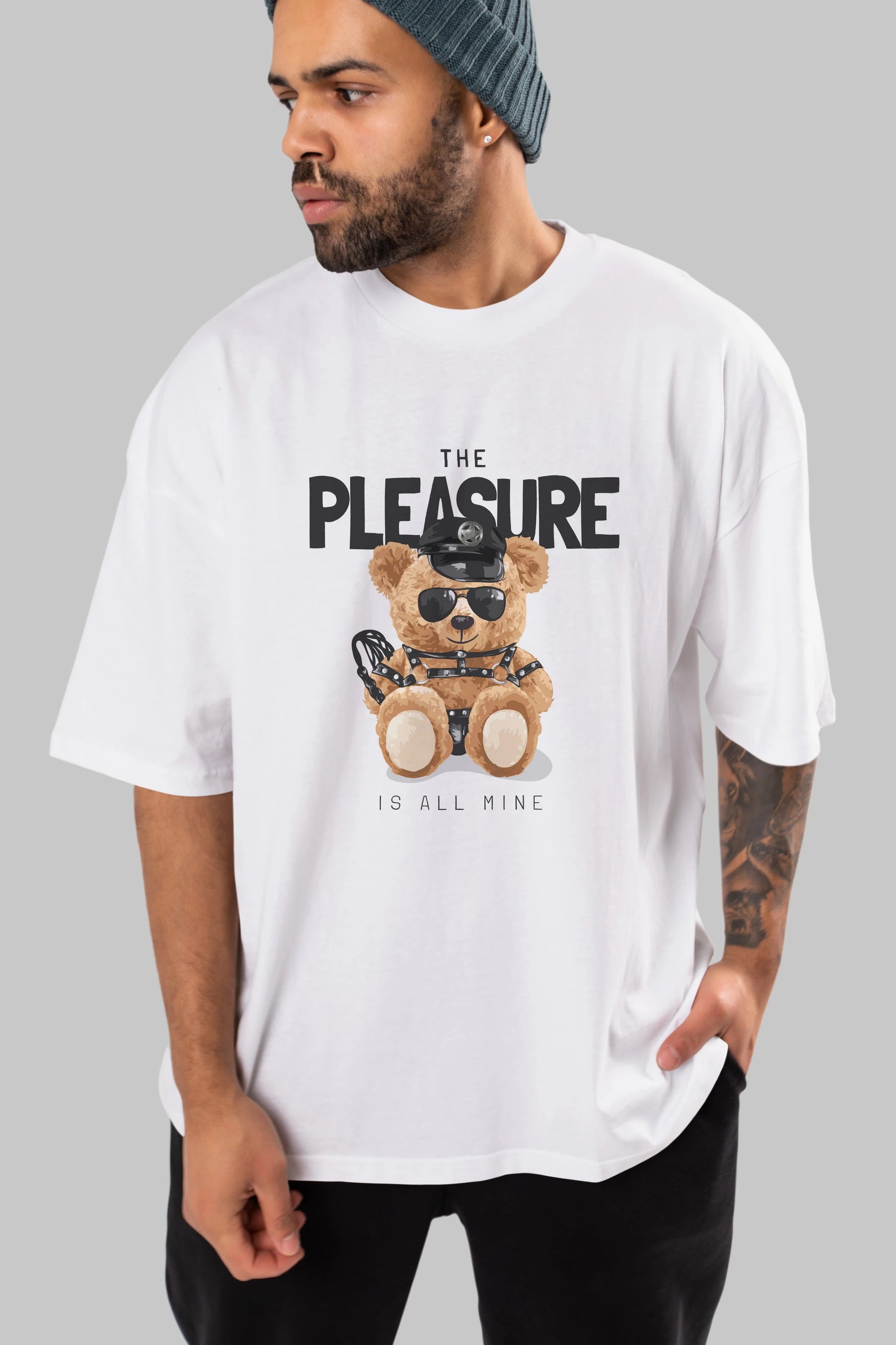 Teddy Bear The Pleasure Ön Baskılı Oversize t-shirt Erkek Kadın Unisex %100 Pamuk