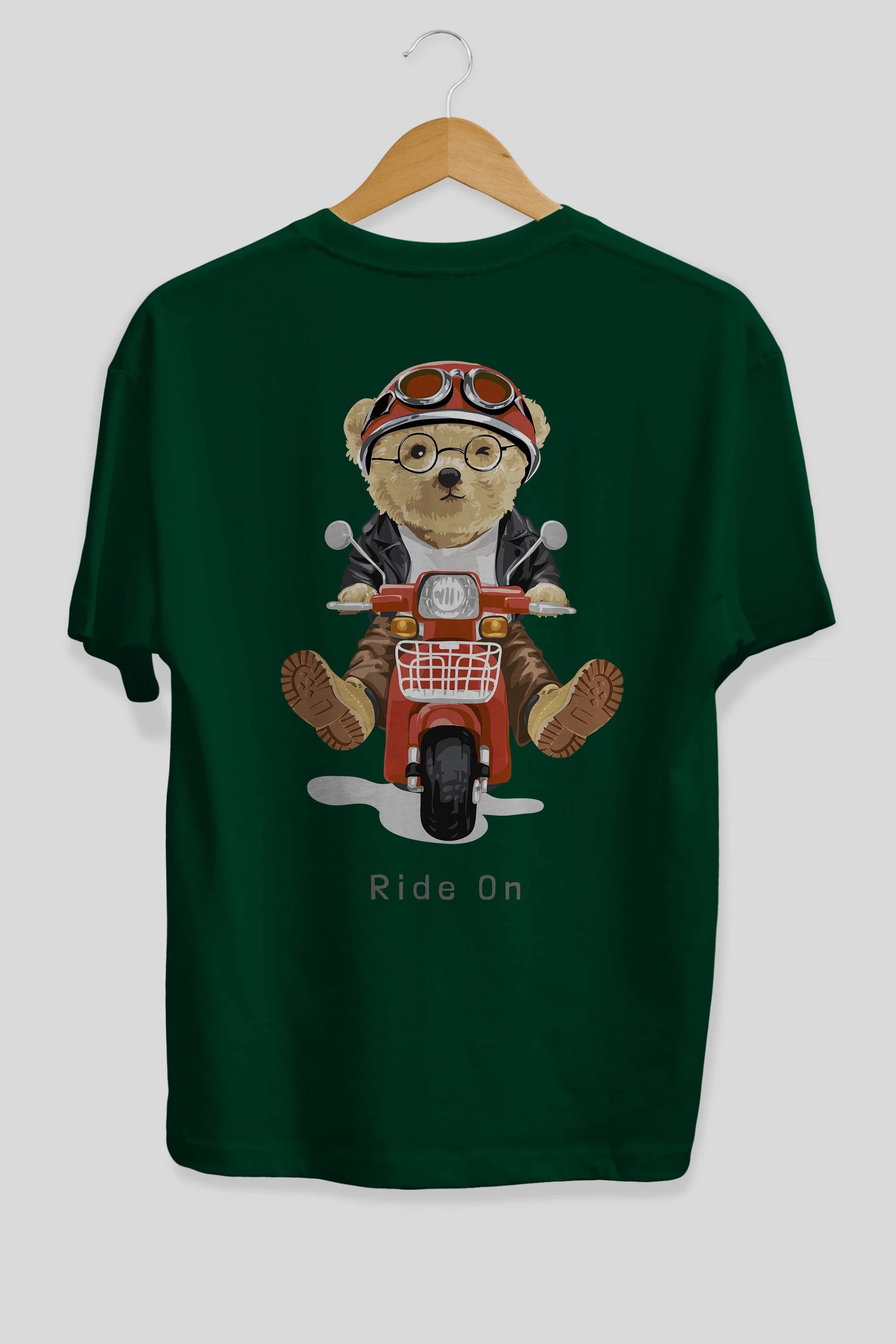 Teddy Bear Ride On Arka Baskılı Oversize t-shirt Erkek Kadın Unisex %100 Pamuk