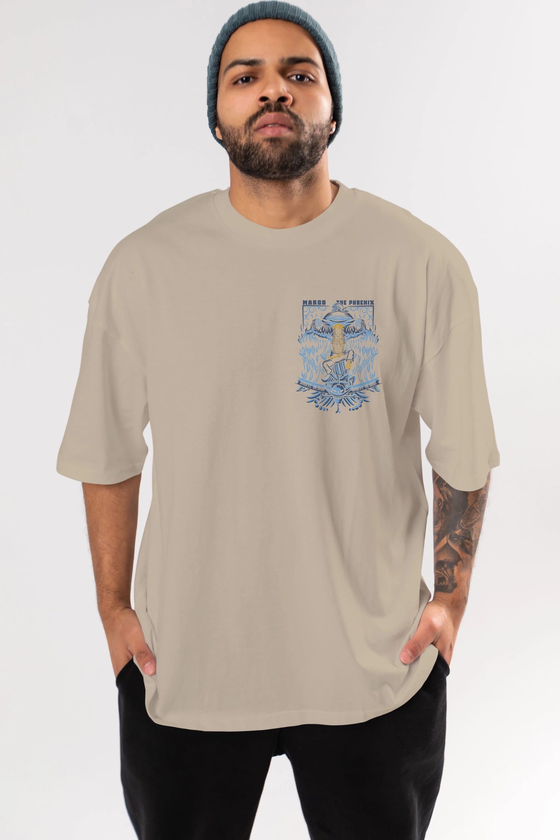 MARCO EL FENIX One Piece Ön Sol Baskılı Oversize t-shirt Erkek Kadın Unisex %100 Pamuk Bisiklet Yaka tişort