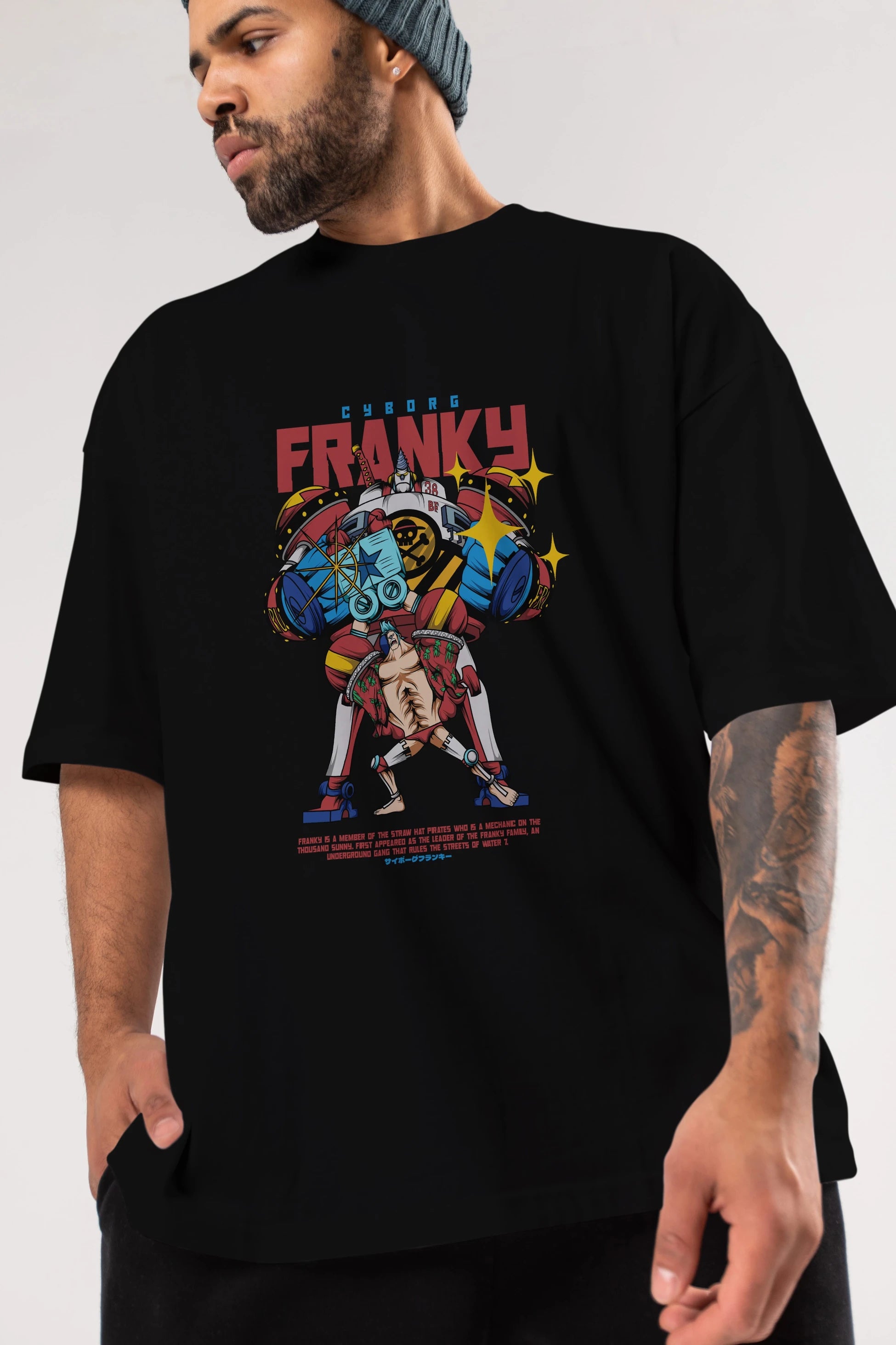 Cyborg Franky Anime Ön Baskılı Oversize t-shirt %100 pamuk Erkek Kadın Unisex