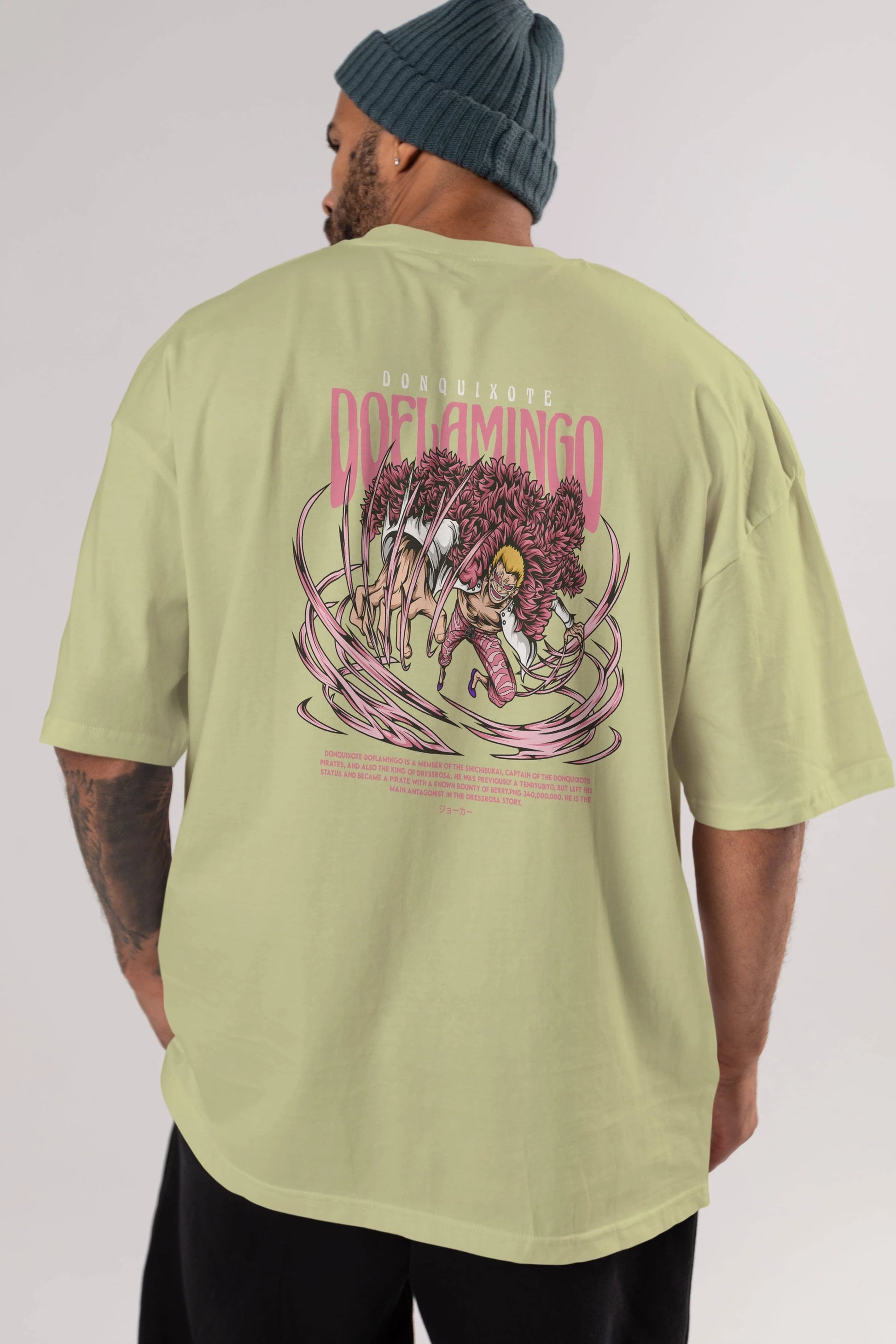 Doflamingo Anime Arka Baskılı Oversize t-shirt Erkek Kadın Unisex