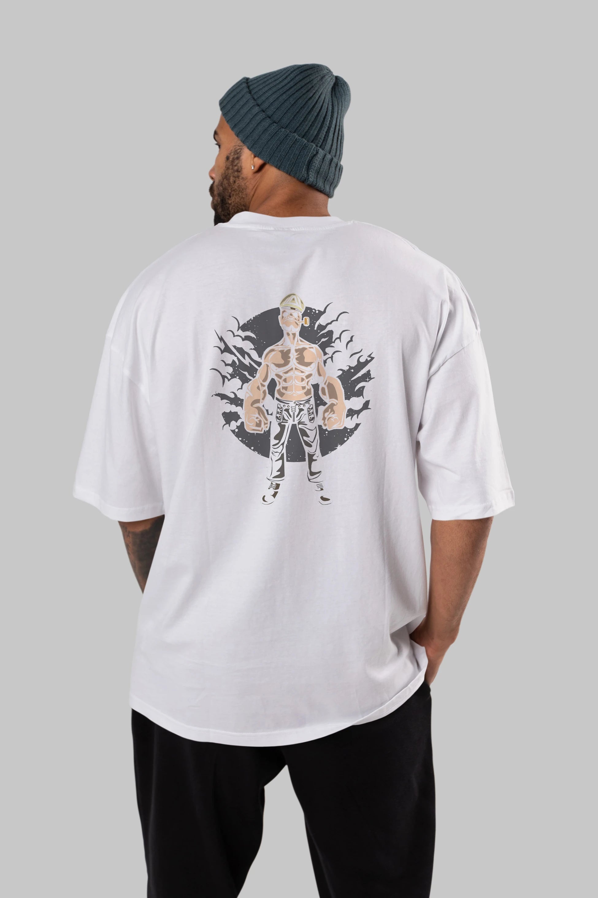 Popeye Arka Baskılı Oversize t-shirt Erkek Kadın Unisex %100 Pamuk