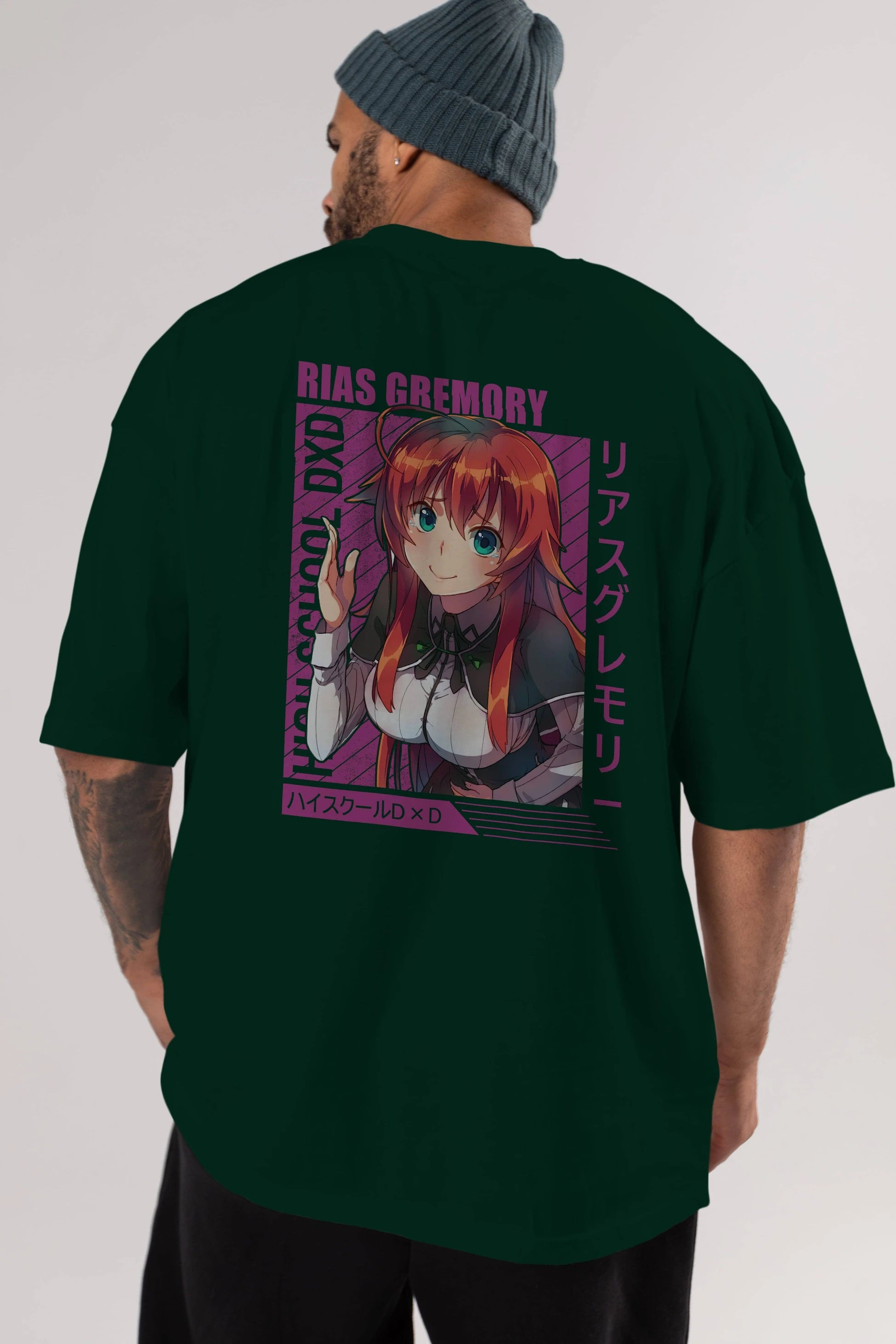 Rias Gremory 10 Anime Arka Baskılı Oversize t-shirt Erkek Kadın Unisex