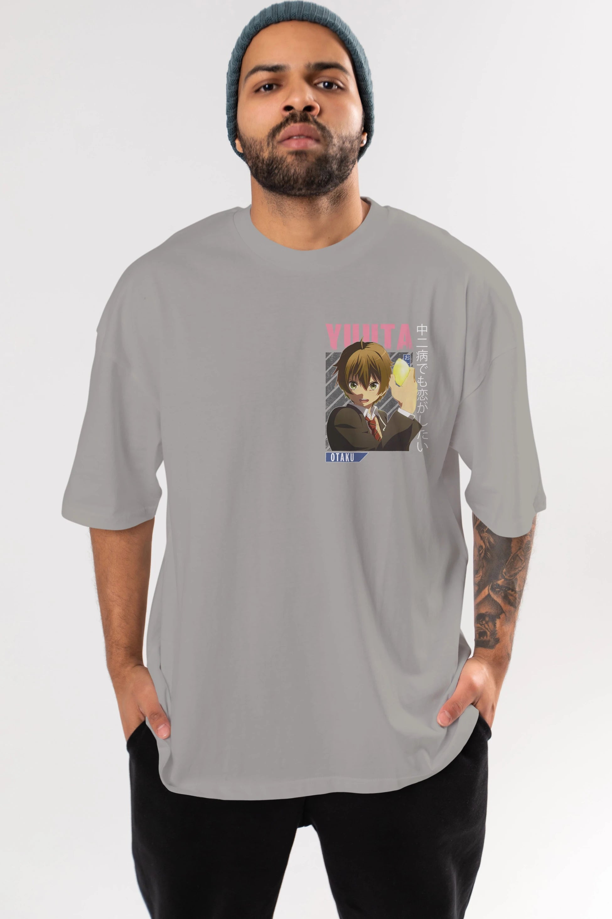 Yuuta Togashi 2 Ön Sol Baskılı Oversize t-shirt Erkek Kadın Unisex %100 Pamuk Bisiklet Yaka tişort