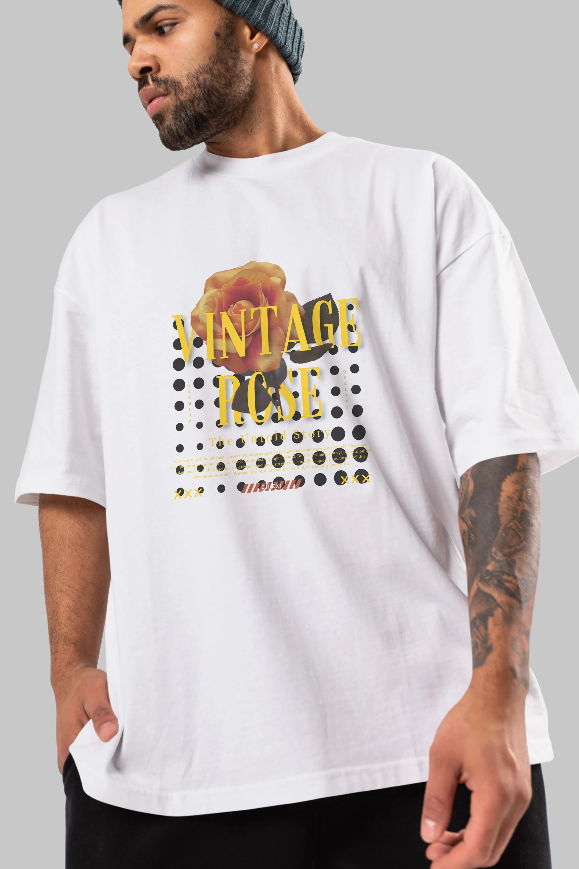Vintage Rose Yazılı Ön Baskılı Oversize t-shirt Erkek Kadın Unisex