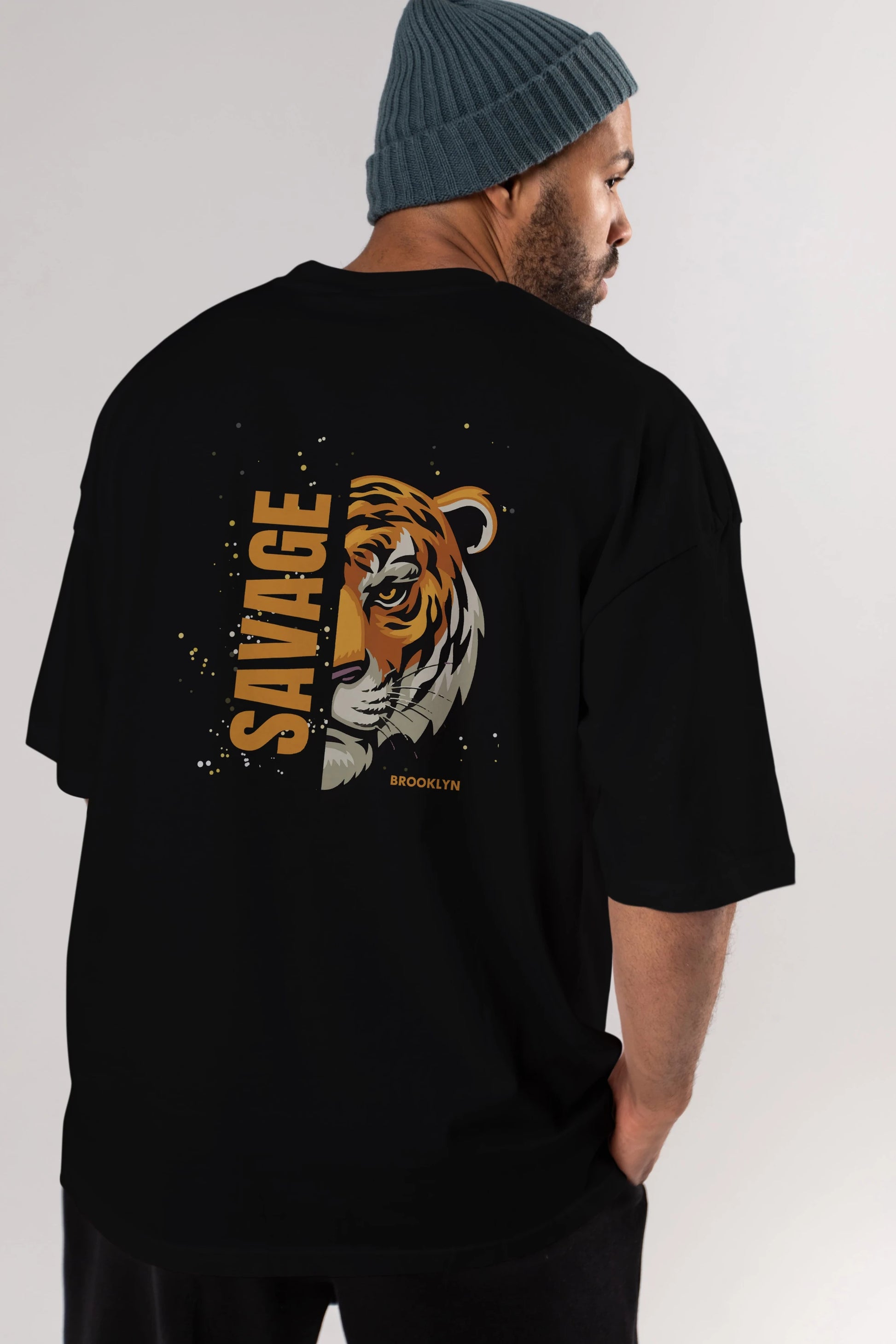 Savage Brooklyn Yazılı Arka Baskılı Oversize t-shirt Erkek Kadın Unisex