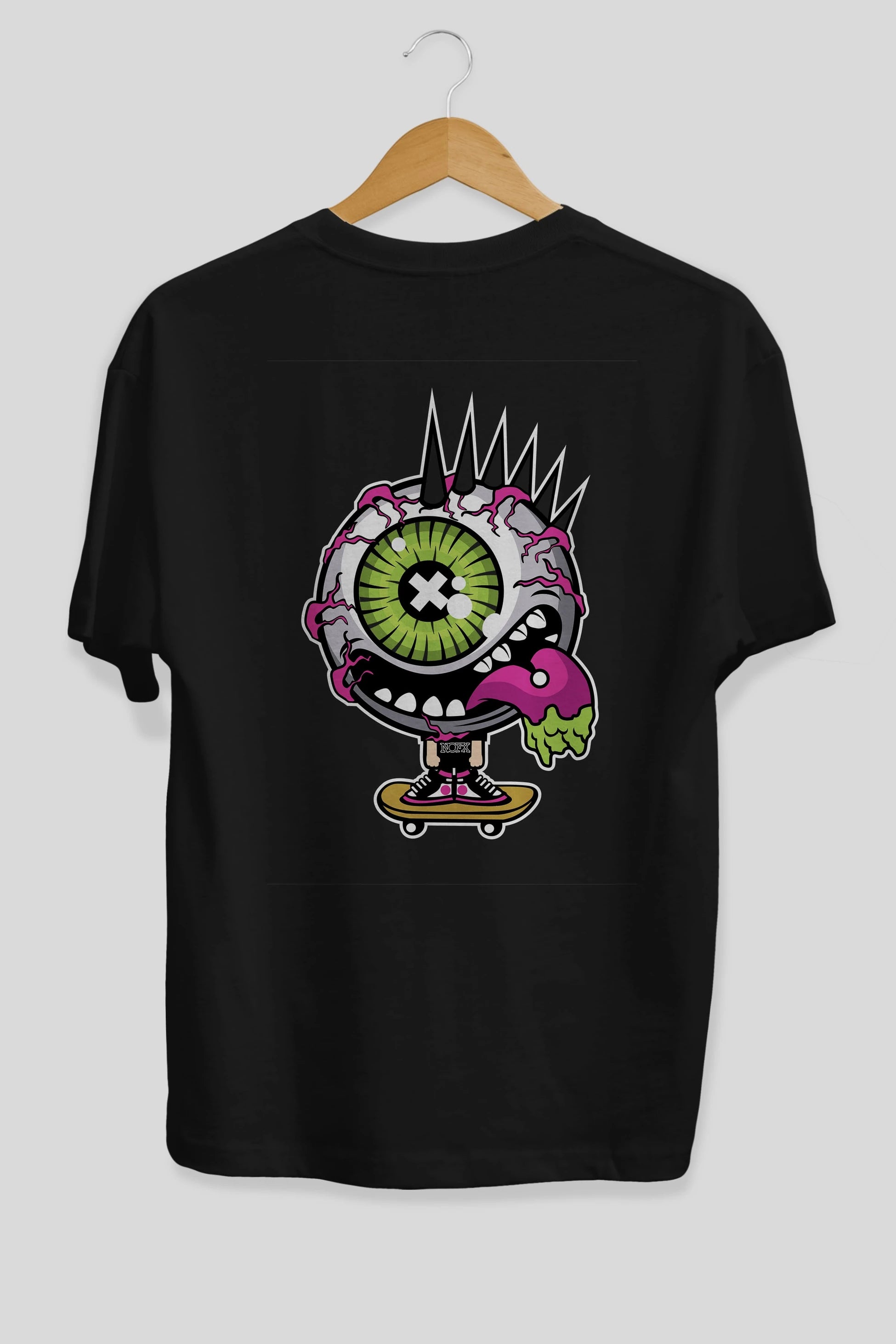 Eye Monster Skater Arka Baskılı Oversize t-shirt Erkek Kadın Unisex %100 Pamuk tişort