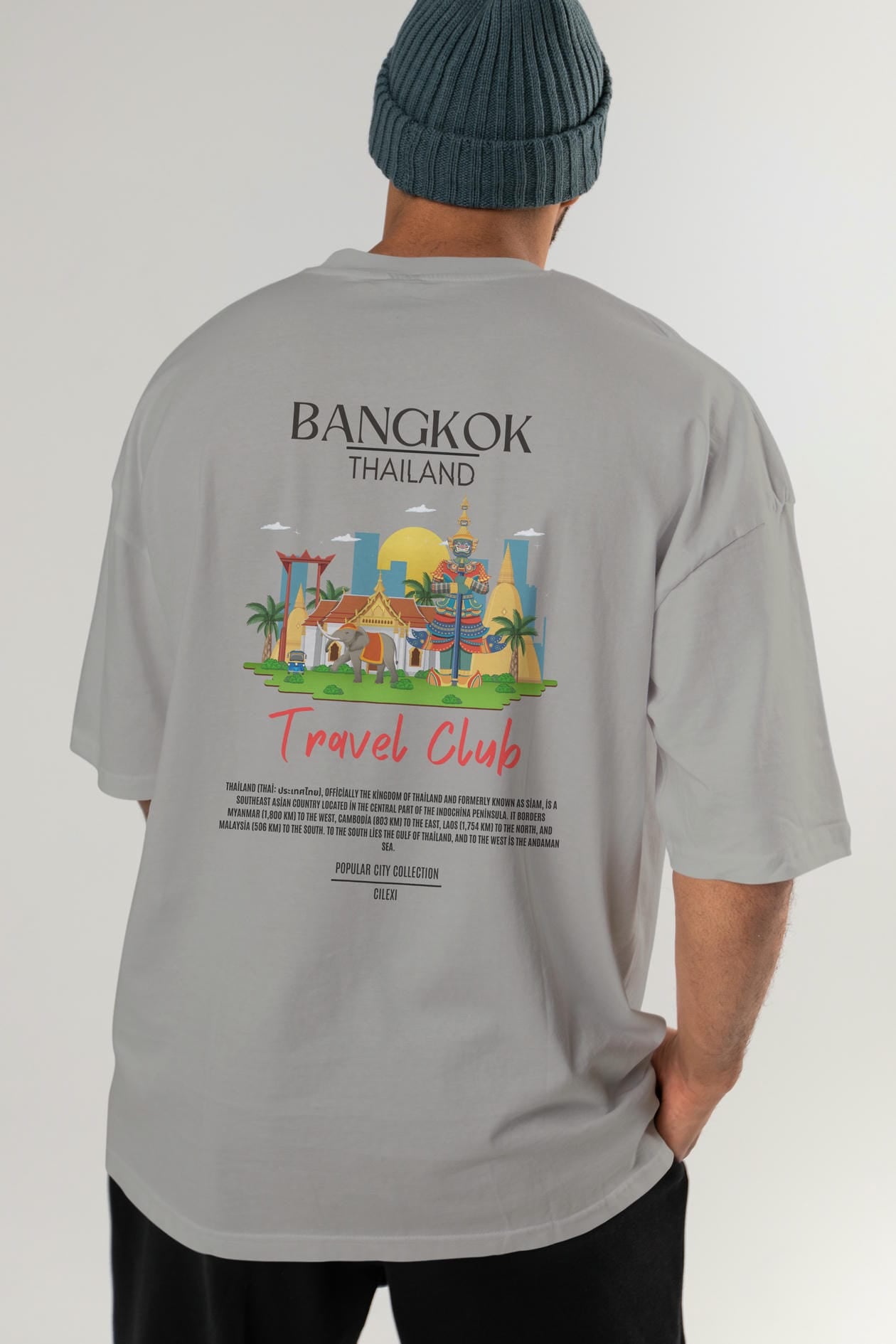 Bangkok Tailand Arka Baskılı Oversize t-shirt Erkek Kadın Pamuk Bisiklet Yaka tişort