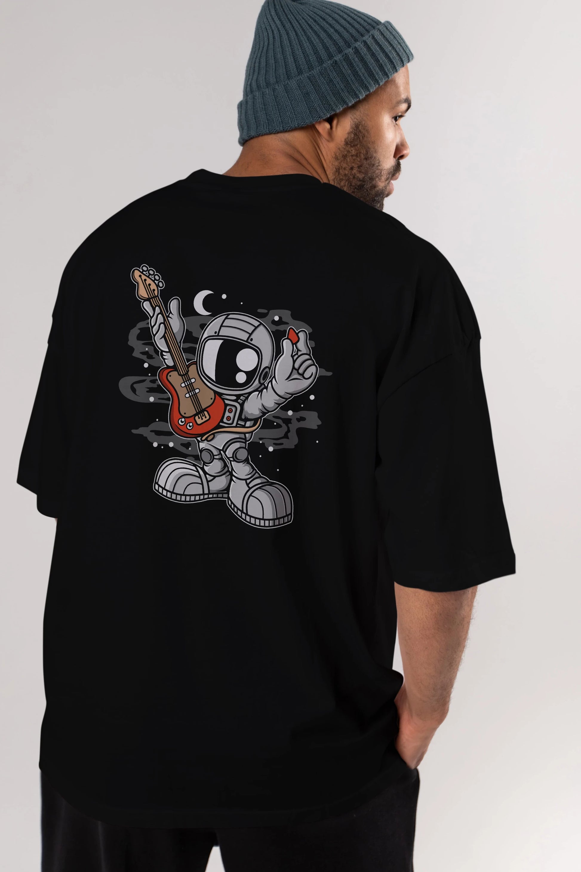 Astronaut Guitar Arka Baskılı Oversize t-shirt Erkek Kadın Unisex