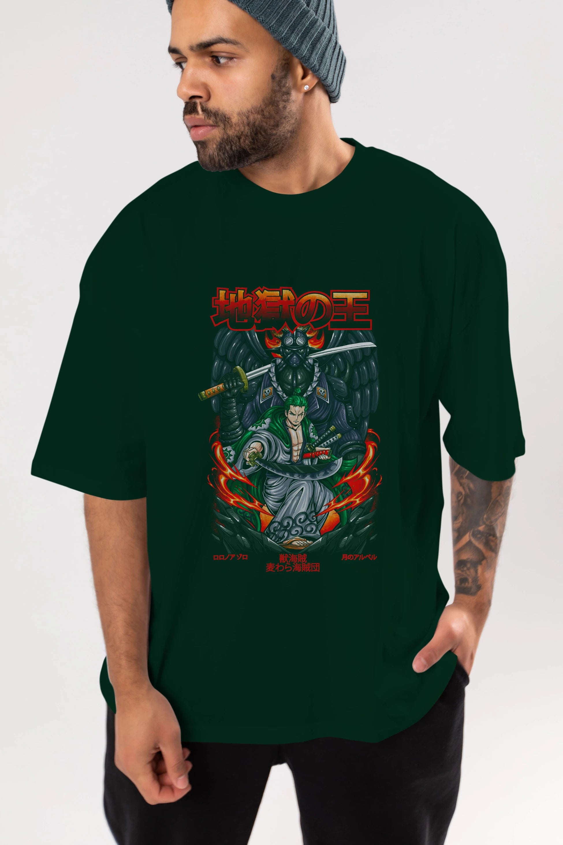 Roronoa Zoro 4 Anime Ön Baskılı Oversize t-shirt %100 pamuk Erkek Kadın Unisex