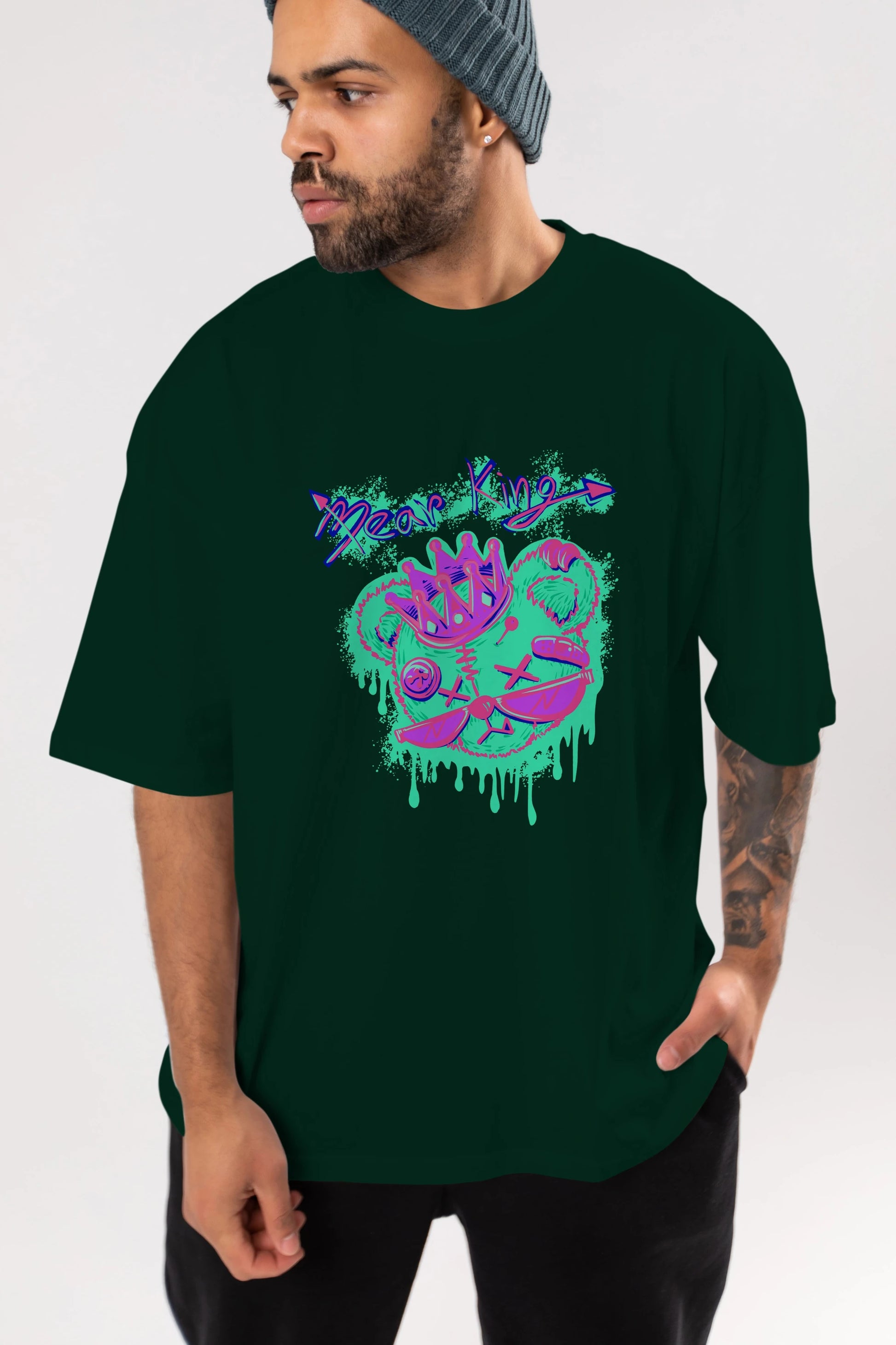 Bear King Ön Baskılı Oversize t-shirt Erkek Kadın Unisex