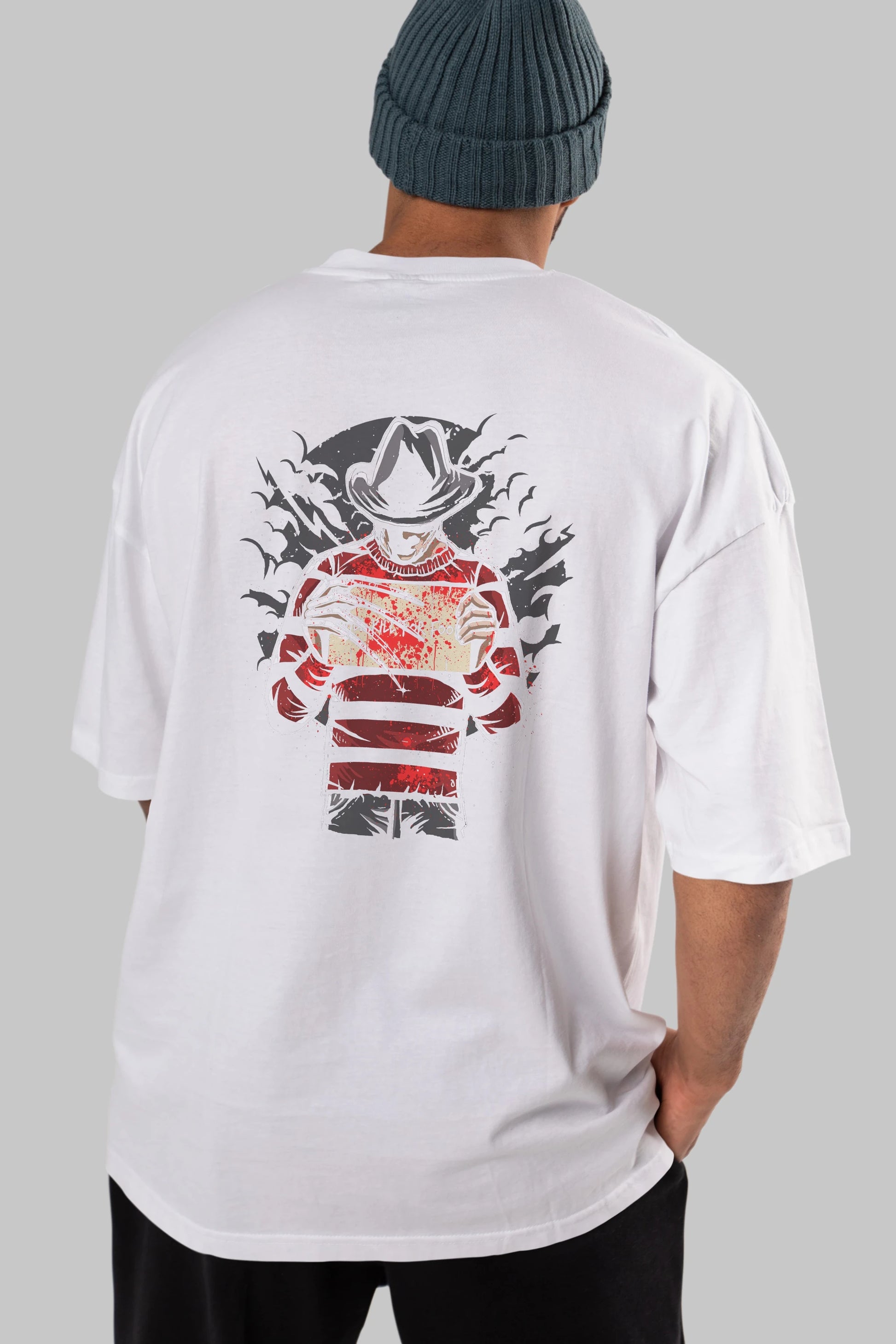 Freddy Will Kill For Food Arka Baskılı Oversize t-shirt Erkek Kadın Unisex %100 Pamuk