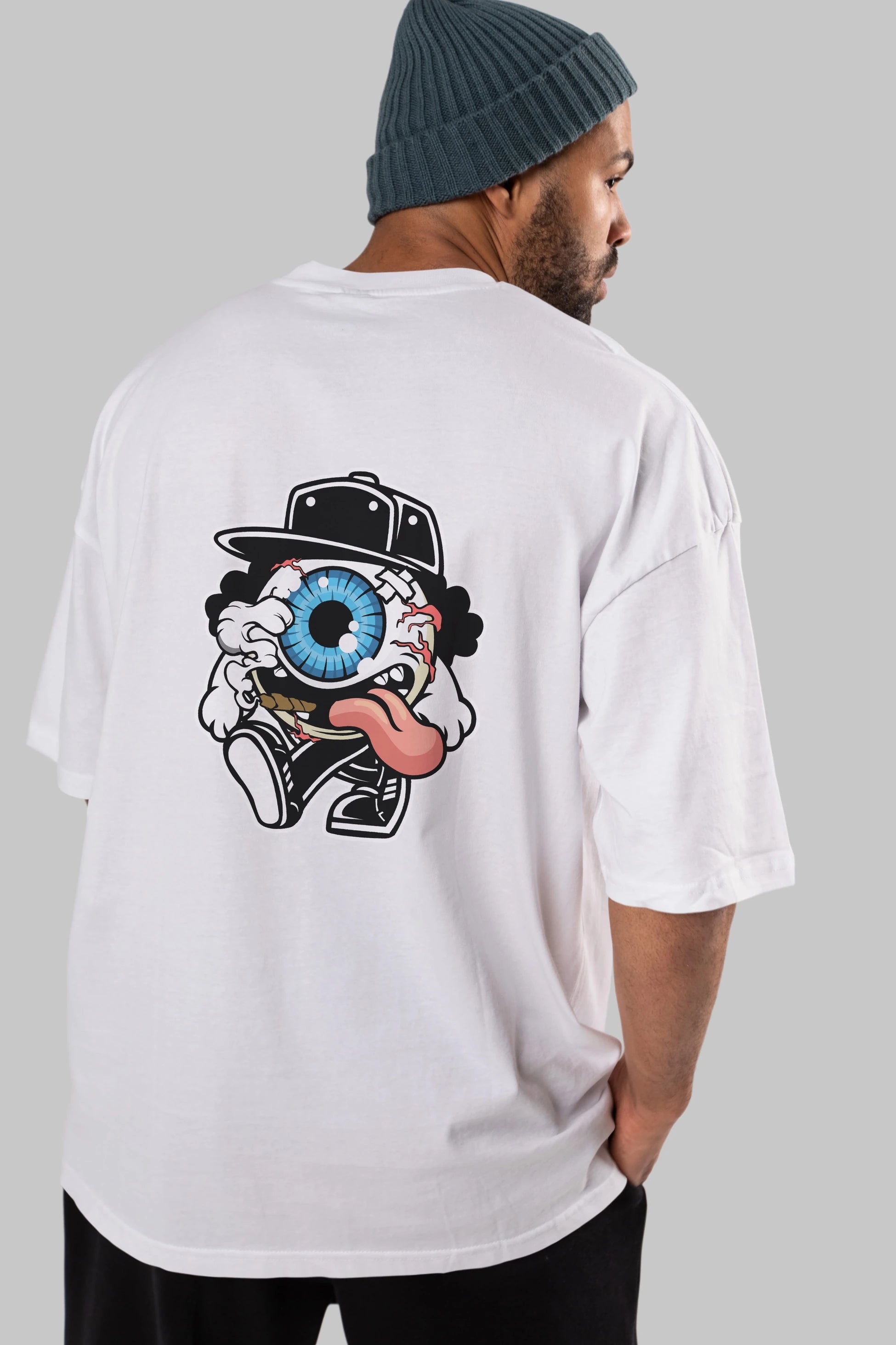 Eyeball Arka Baskılı Oversize t-shirt Erkek Kadın Unisex %100 Pamuk tişort