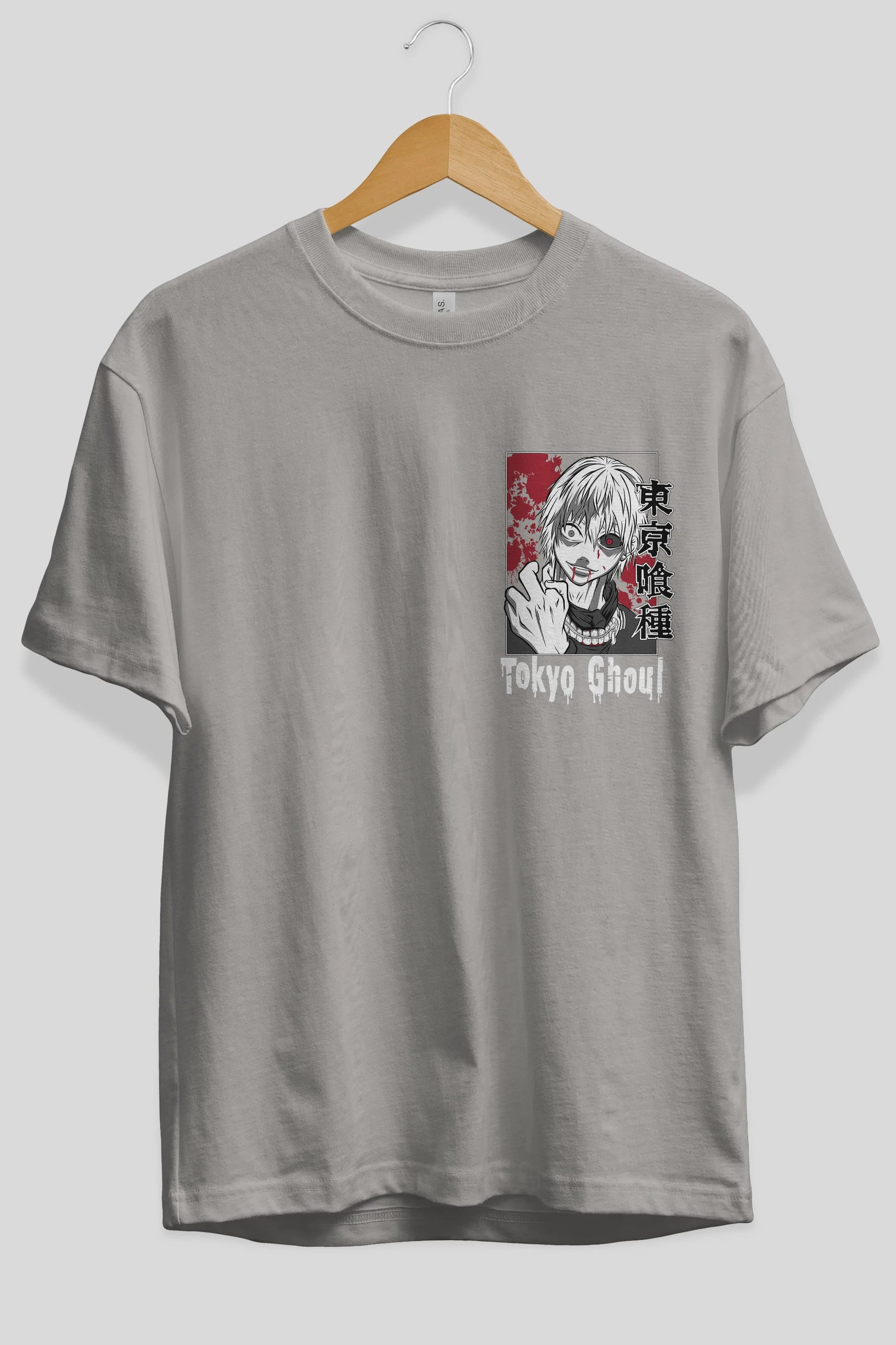 Kaneki Ken TOKYO GHOUL Ön Sol Baskılı Oversize t-shirt Erkek Kadın Unisex %100 Pamuk Bisiklet Yaka tişort