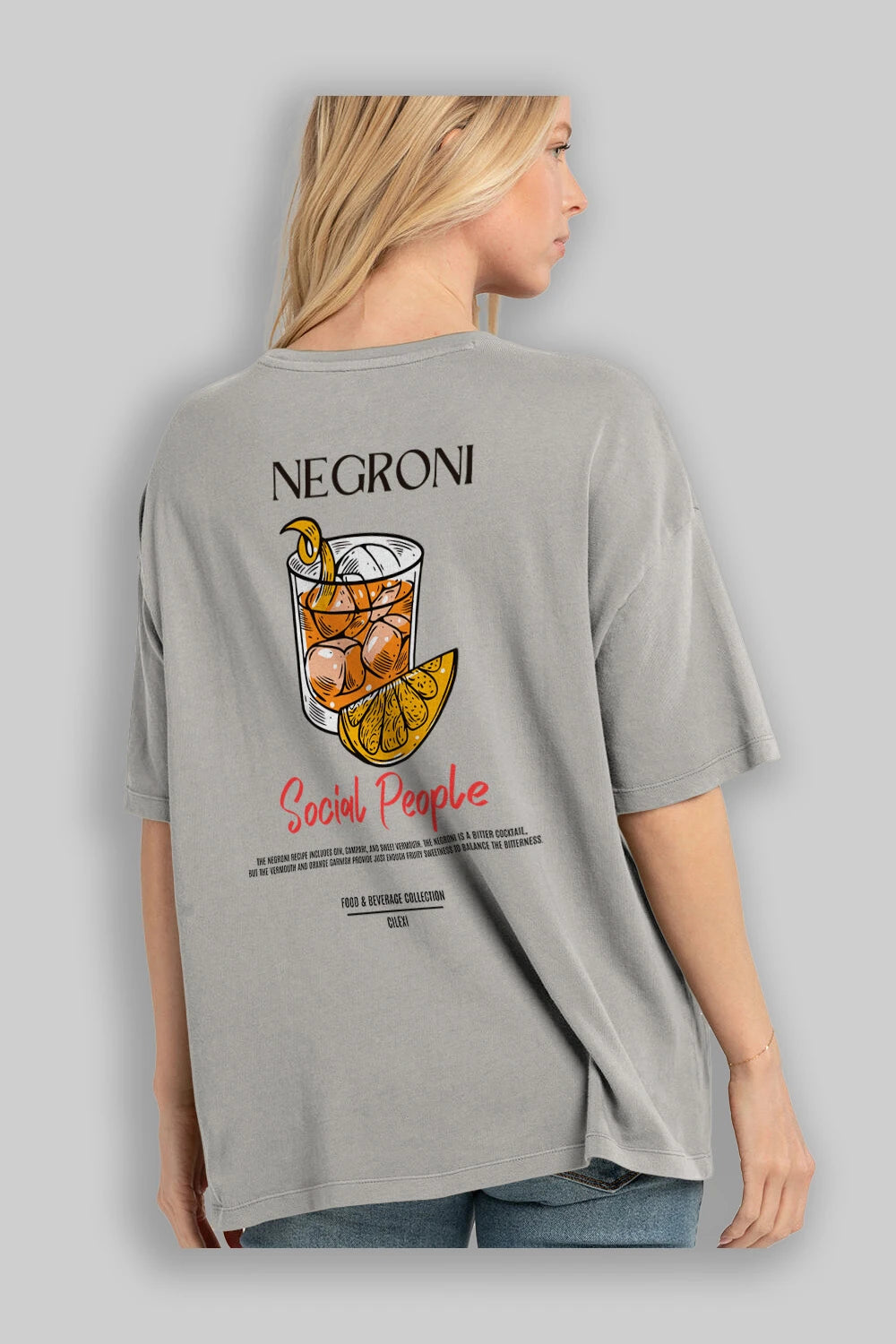 Negroni Kokteyl Serisi Baskılı Oversize t-shirt Erkek Kadın Unisex %100 Pamuk Bisiklet Yaka tişort
