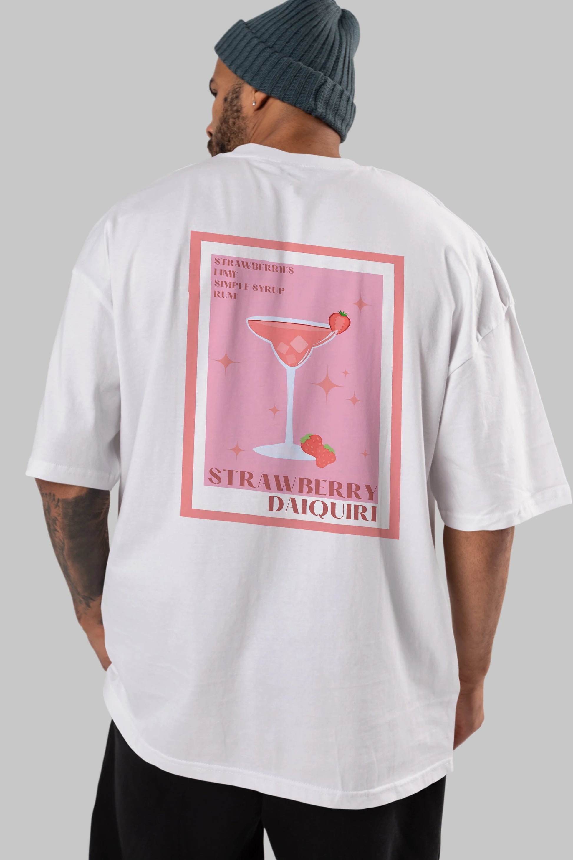 Strawberry Daiquiri Arka Baskılı Oversize t-shirt Erkek Kadın Unisex %100 Pamuk Bisiklet Yaka tişort